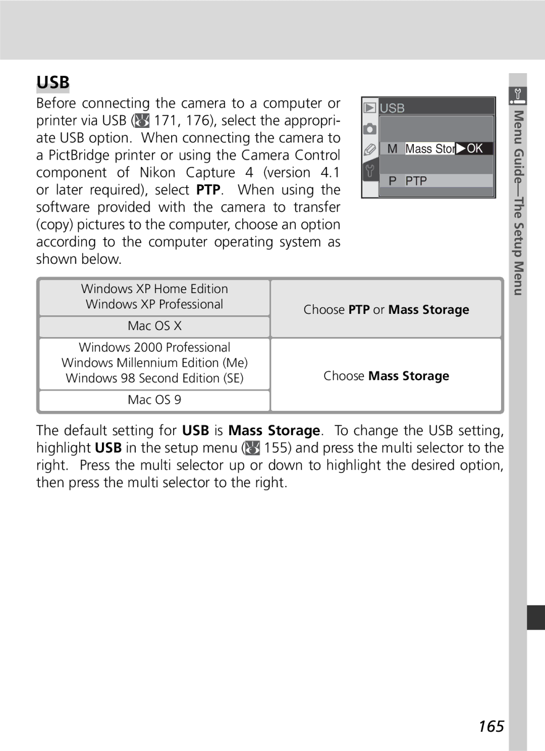 Nikon D70 manual Usb, 165 