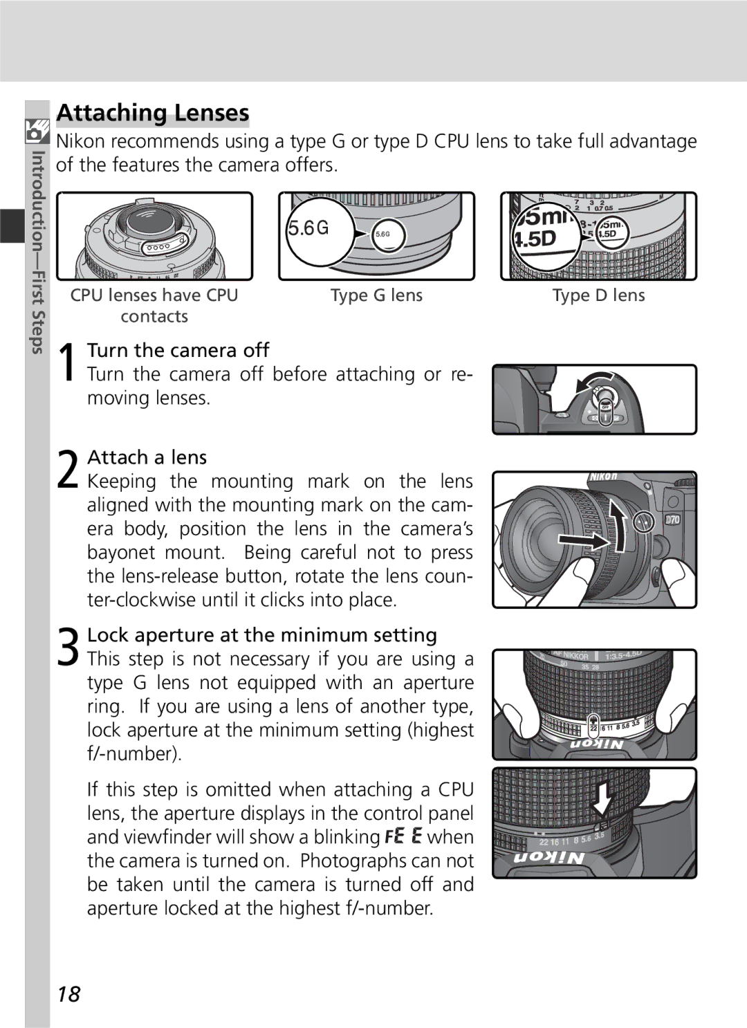 Nikon D70 manual Attaching Lenses 