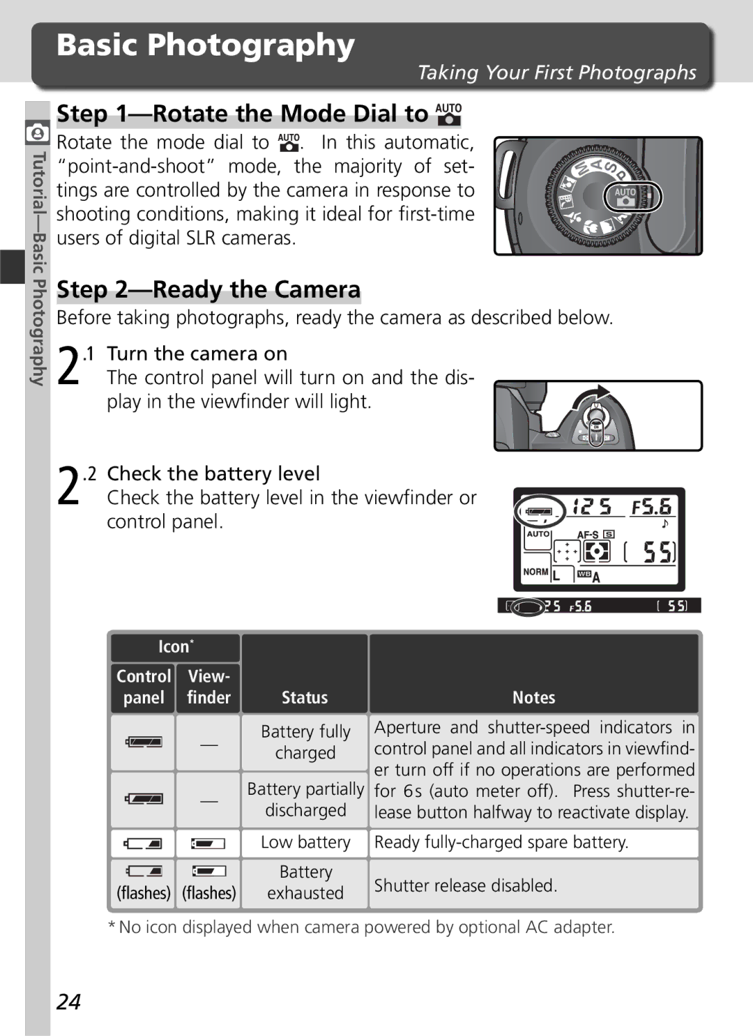 Nikon D70 manual Basic Photography, Rotate the Mode Dial to, Ready the Camera, Taking Your First Photographs 