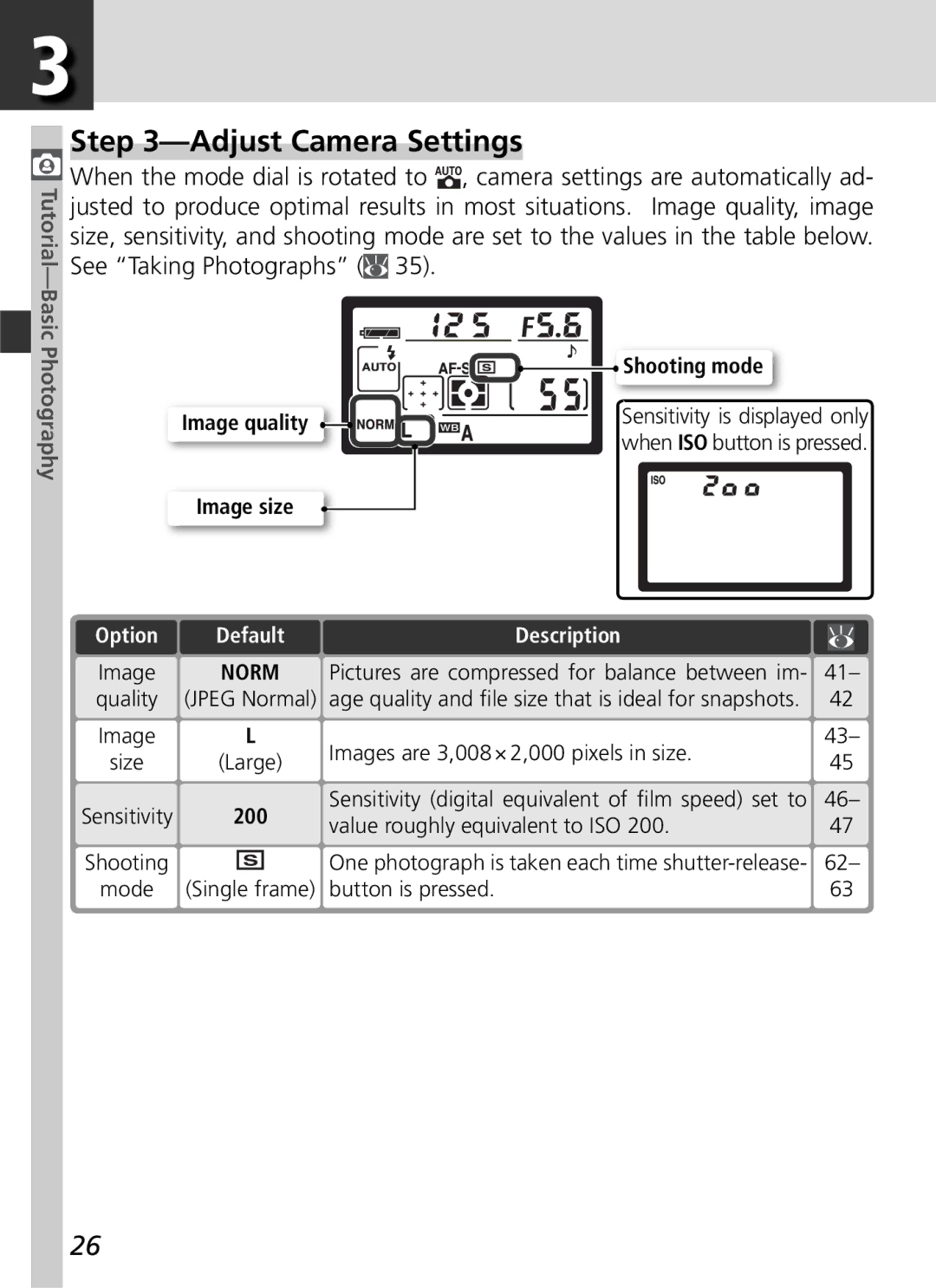 Nikon D70 manual Adjust Camera Settings, Shooting mode, Quality, Mode, Button is pressed 