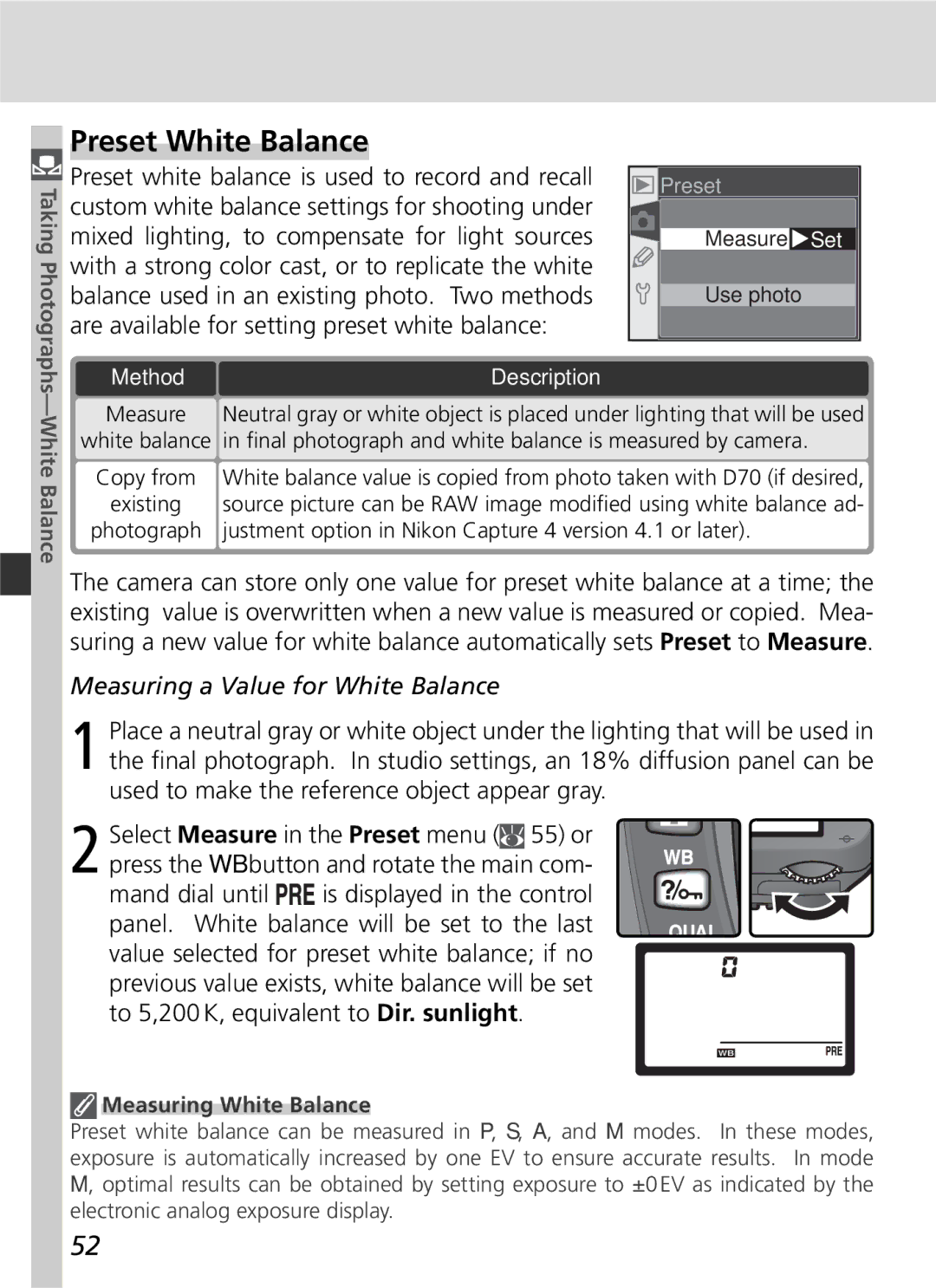 Nikon D70 manual Preset White Balance, Measuring a Value for White Balance, Measuring White Balance 