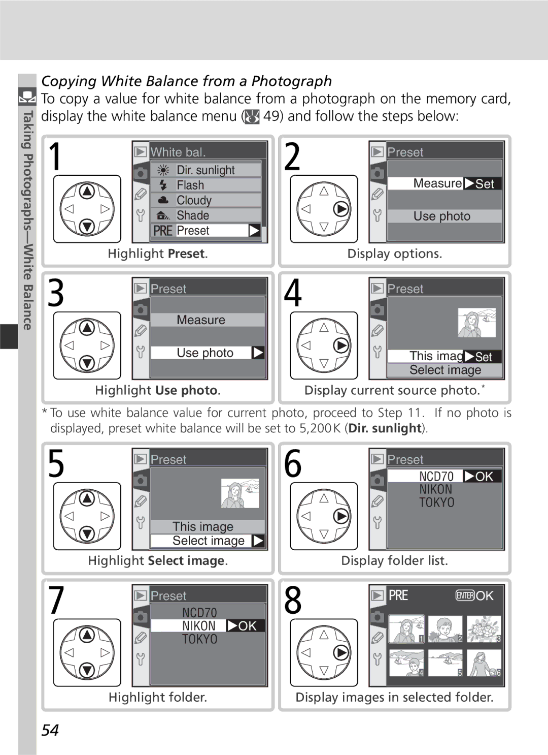 Nikon D70 manual Copying White Balance from a Photograph, Highlight Select image 