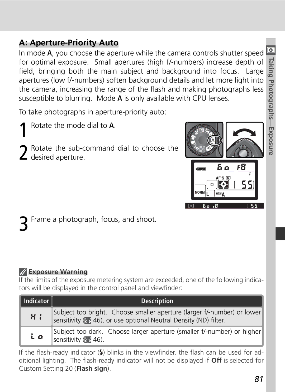 Nikon D70 manual Aperture-Priority Auto 