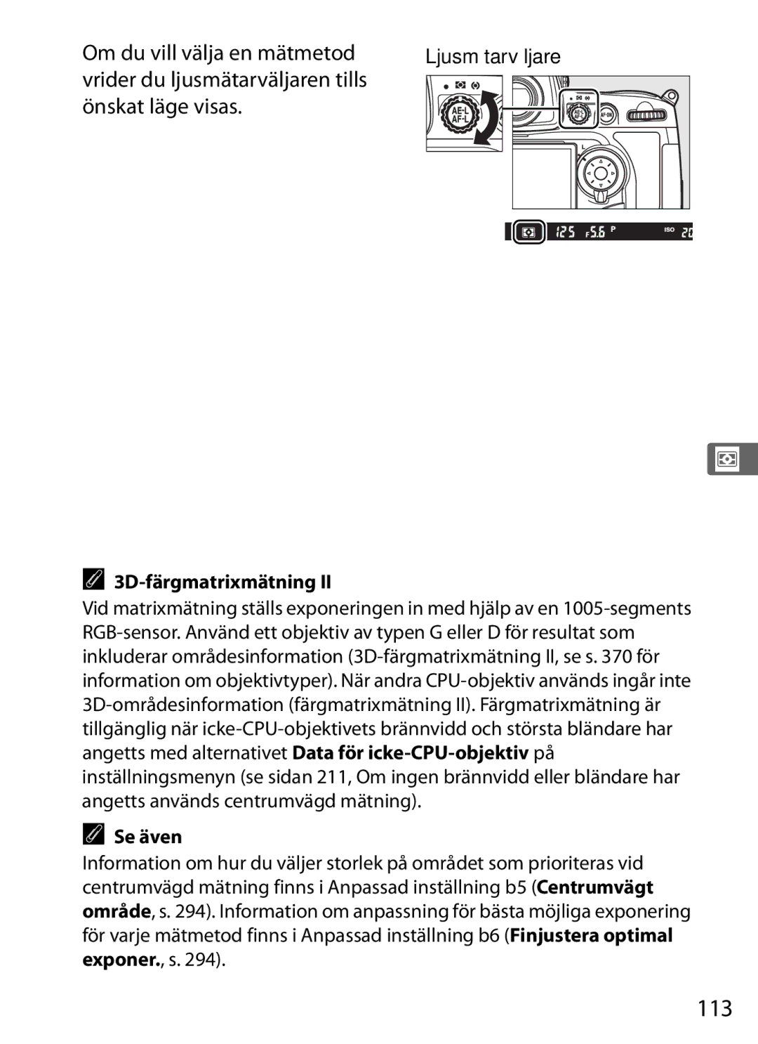 Nikon D700 manual 113, 3D-färgmatrixmätning 