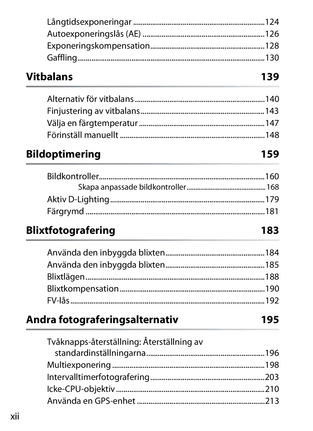 Nikon D700 manual Andra fotograferingsalternativ, 139, 159, 183, 195 