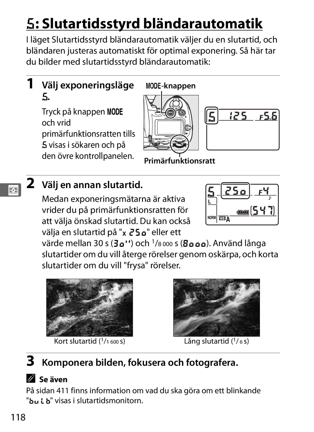 Nikon D700 manual Slutartidsstyrd bländarautomatik, Välj exponeringsläge, 118 