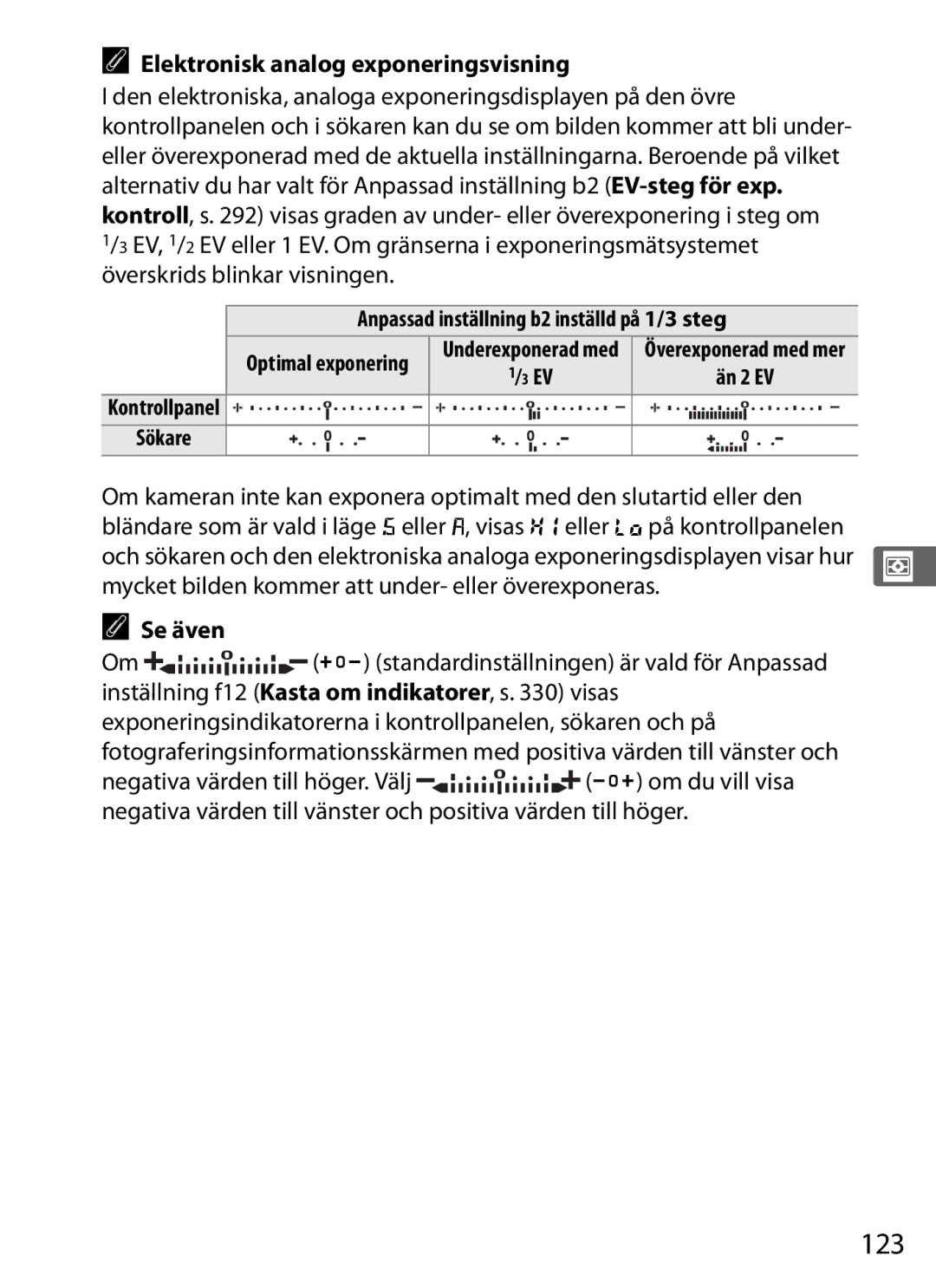 Nikon D700 manual 123, Elektronisk analog exponeringsvisning 