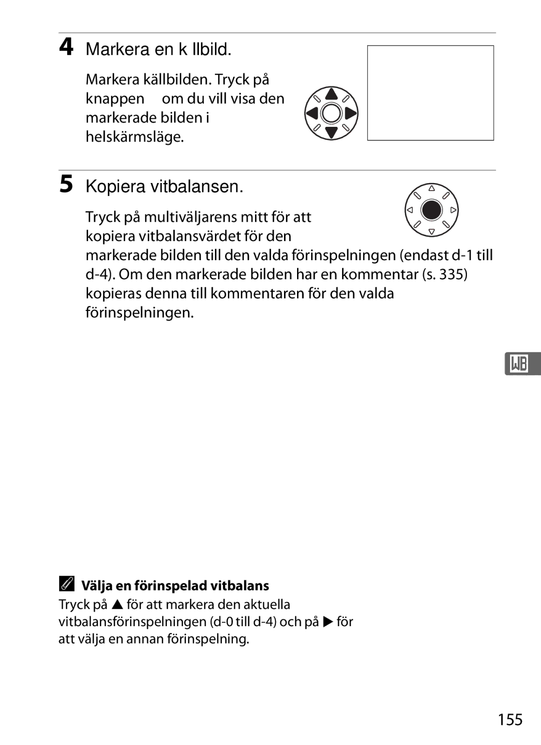 Nikon D700 manual Markera en källbild, Kopiera vitbalansen, 155 