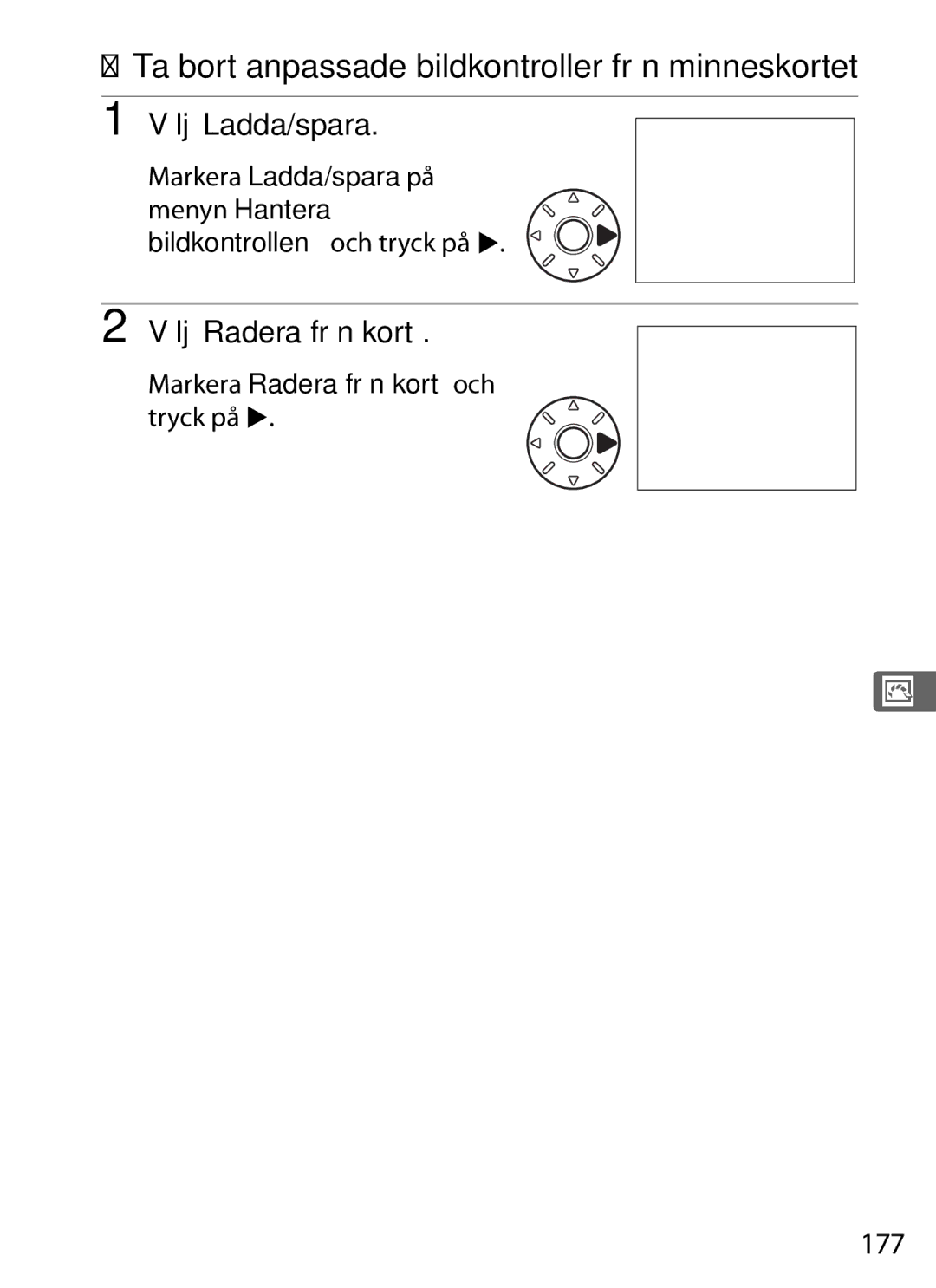 Nikon D700 manual Ta bort anpassade bildkontroller från minneskortet, Välj Radera från kort, 177 