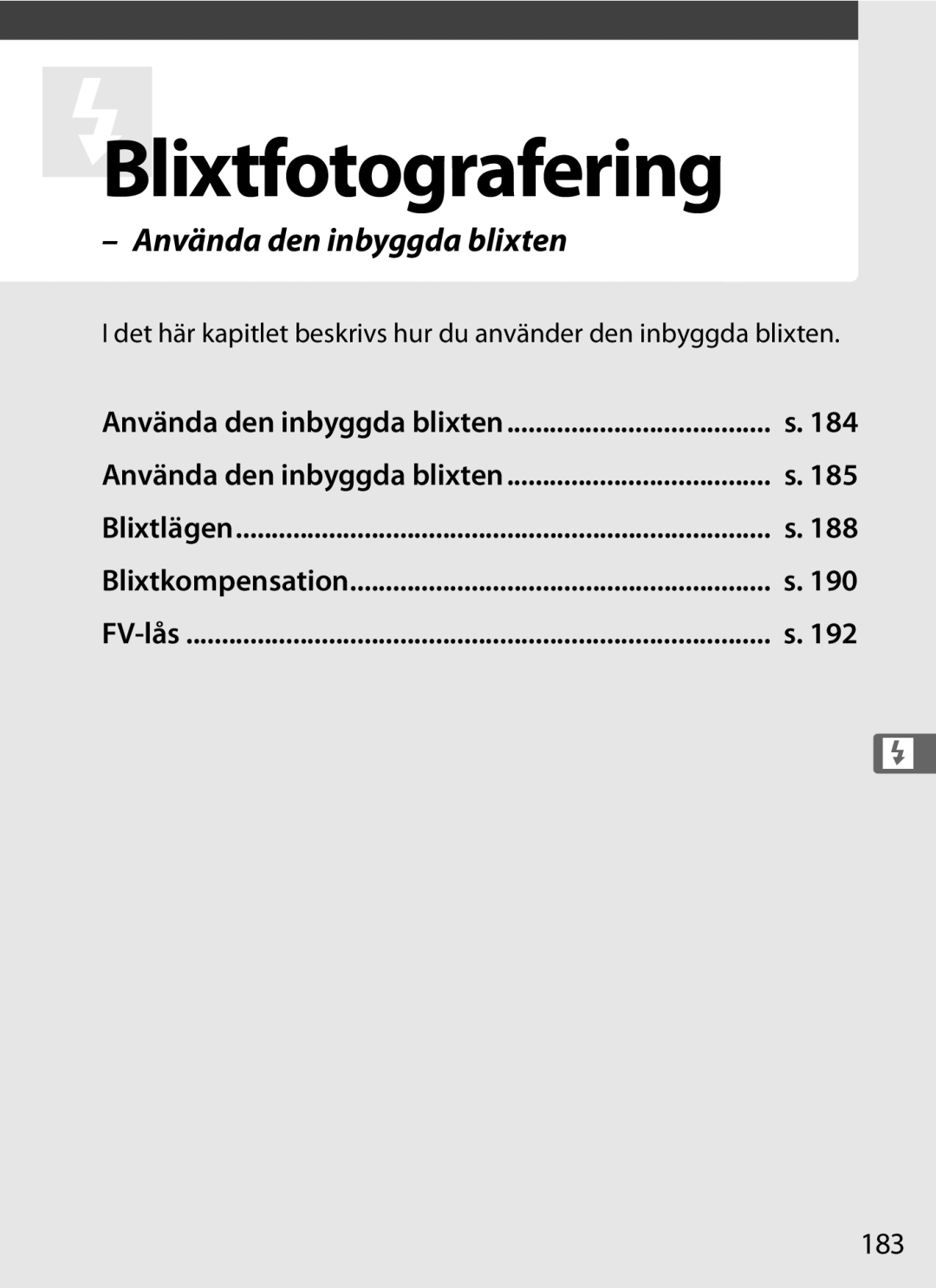 Nikon D700 manual Använda den inbyggda blixten, 183 