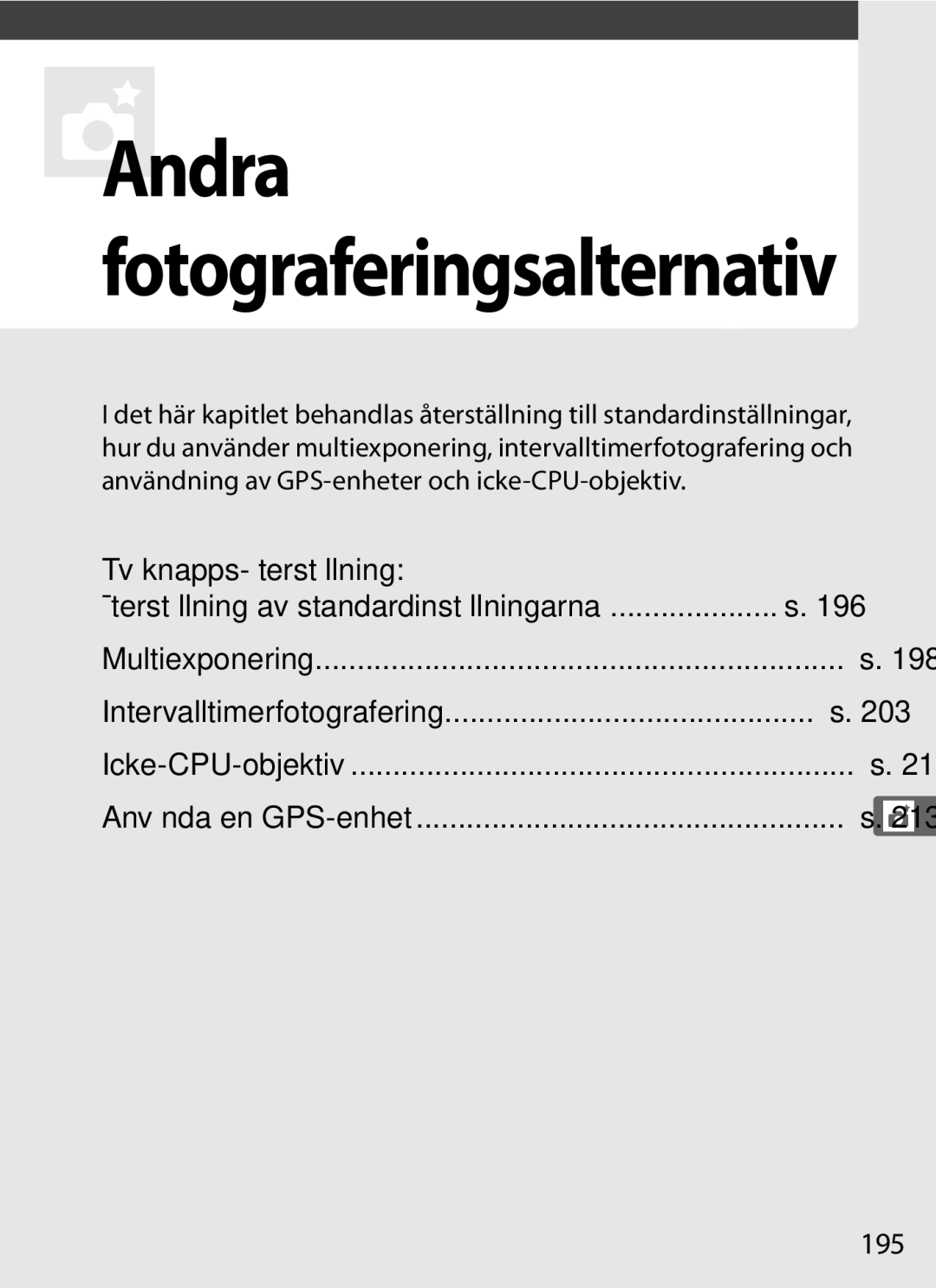 Nikon D700 manual Tvåknapps-återställning, 213 t, 195 