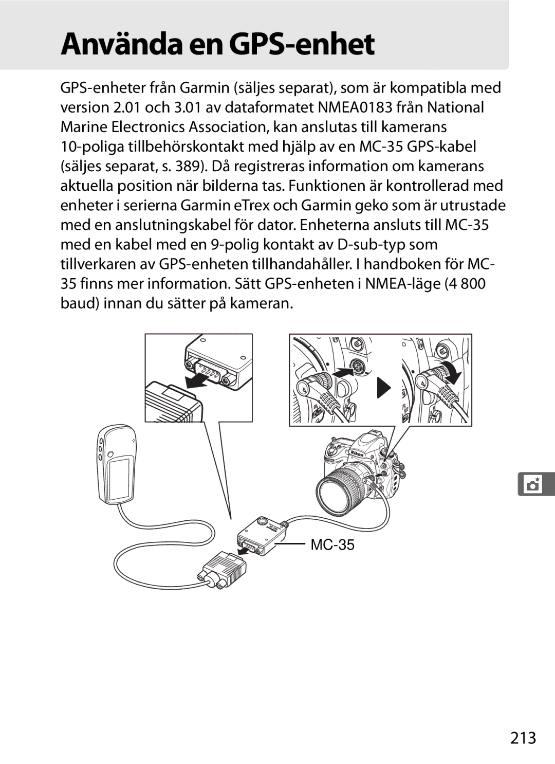 Nikon D700 manual Använda en GPS-enhet, 213 