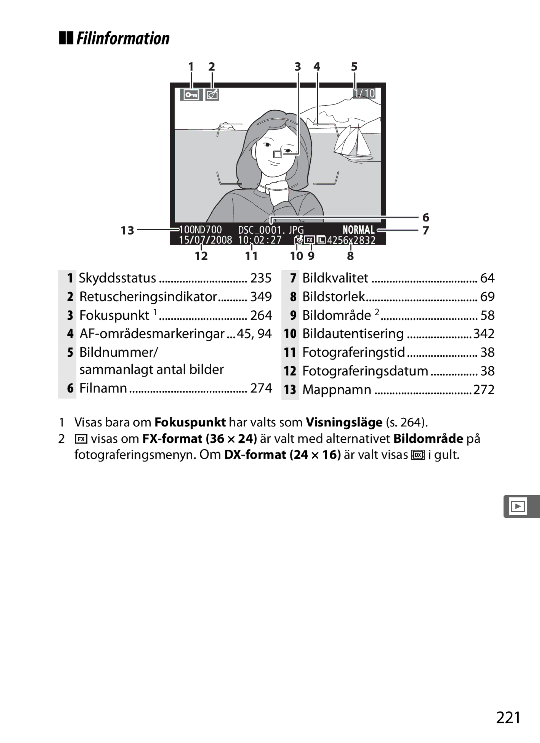 Nikon D700 manual Filinformation, 221, Bildkvalitet, 349, 342 