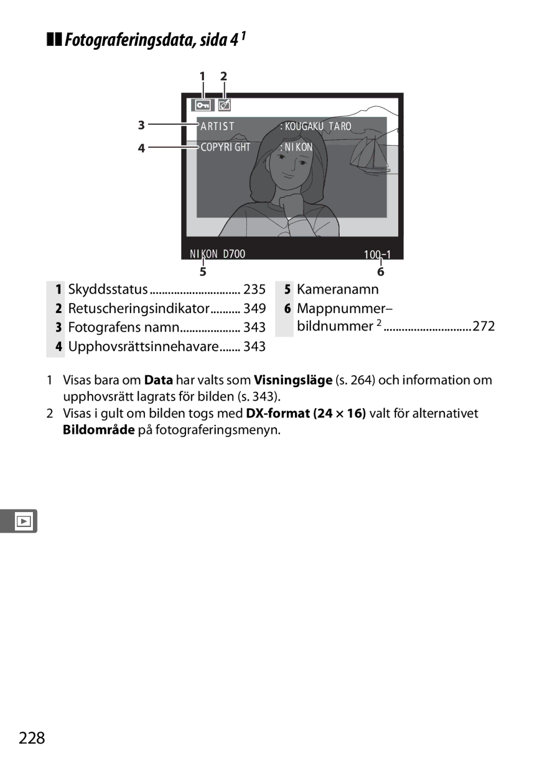 Nikon D700 manual Fotograferingsdata, sida 4, 228 