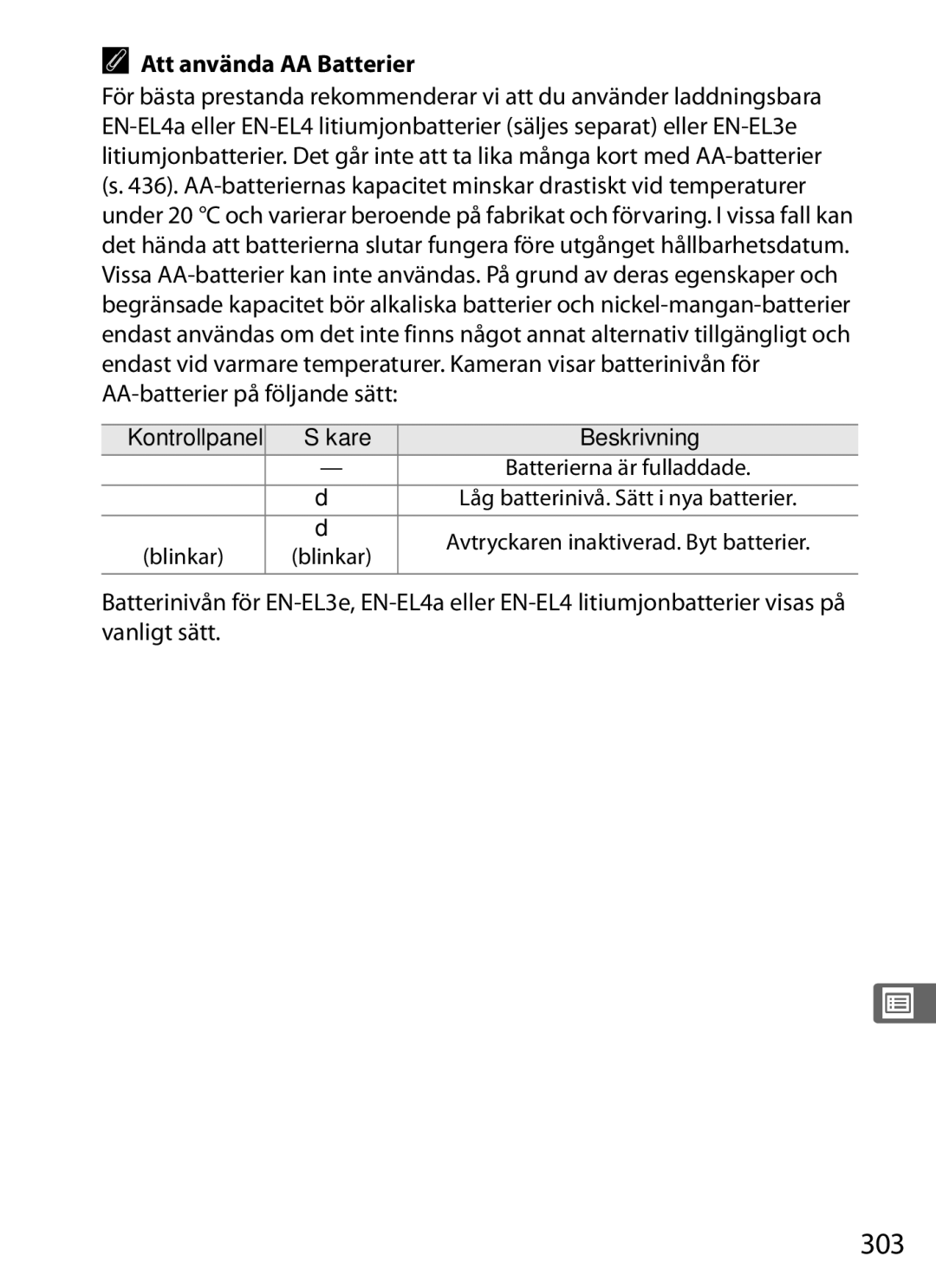 Nikon D700 manual 303, Att använda AA Batterier, Sökare Beskrivning 