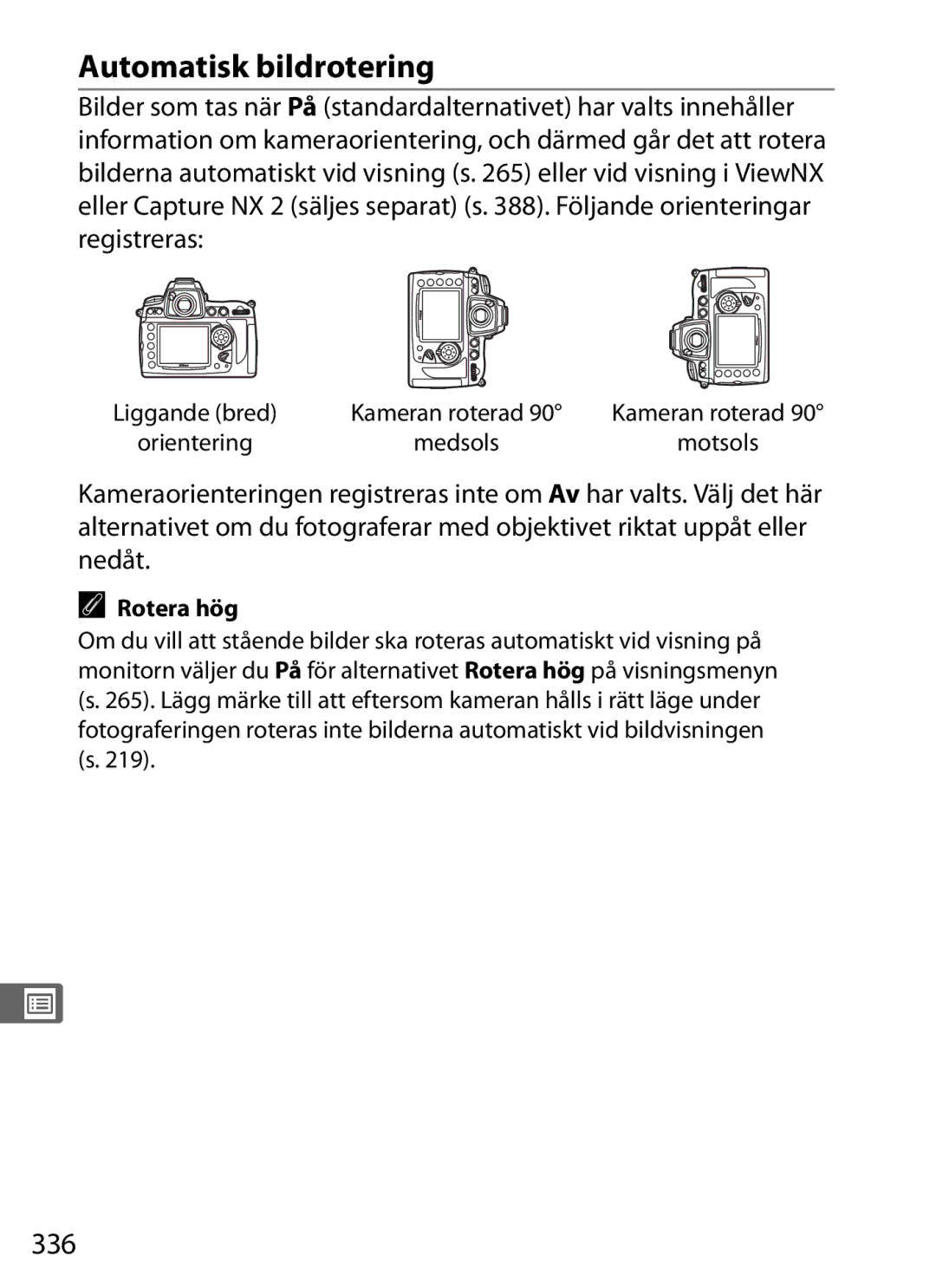 Nikon D700 manual Automatisk bildrotering, 336 