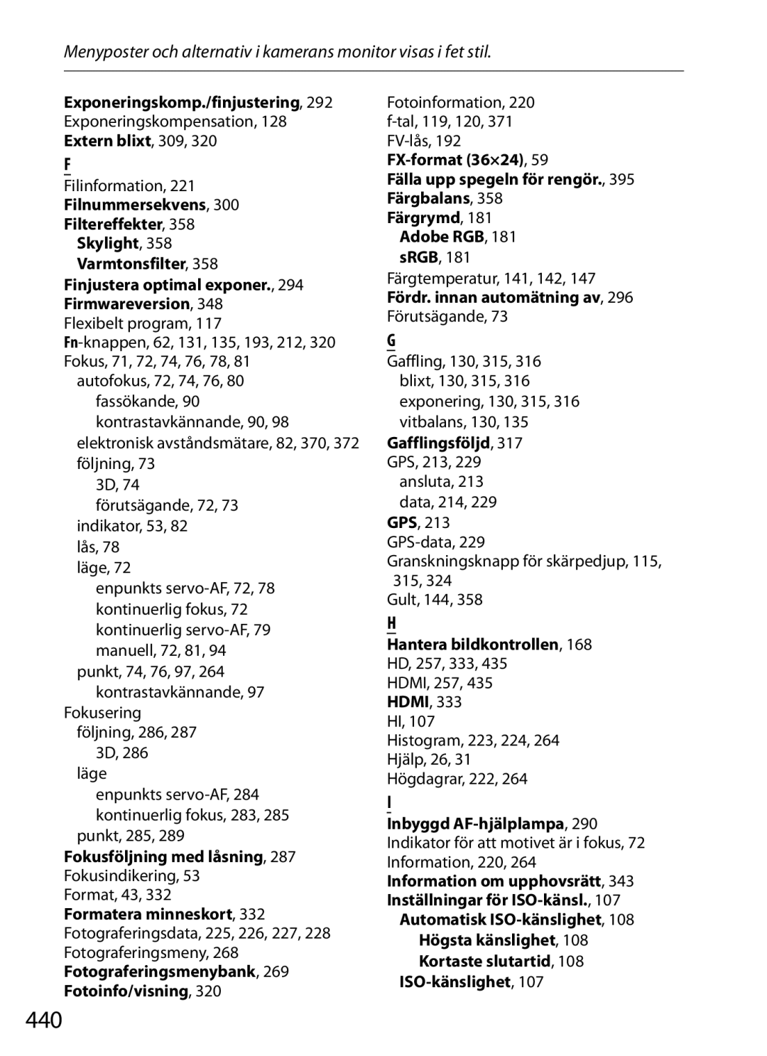 Nikon D700 manual 440, Finjustera optimal exponer., 294 Firmwareversion 