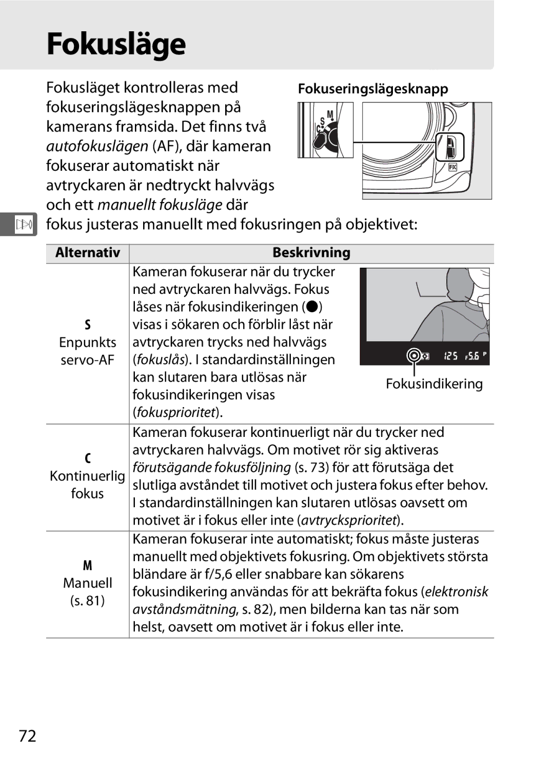 Nikon D700 manual Fokusläget kontrolleras med, Fokuseringslägesknappen på Kamerans framsida. Det finns två 