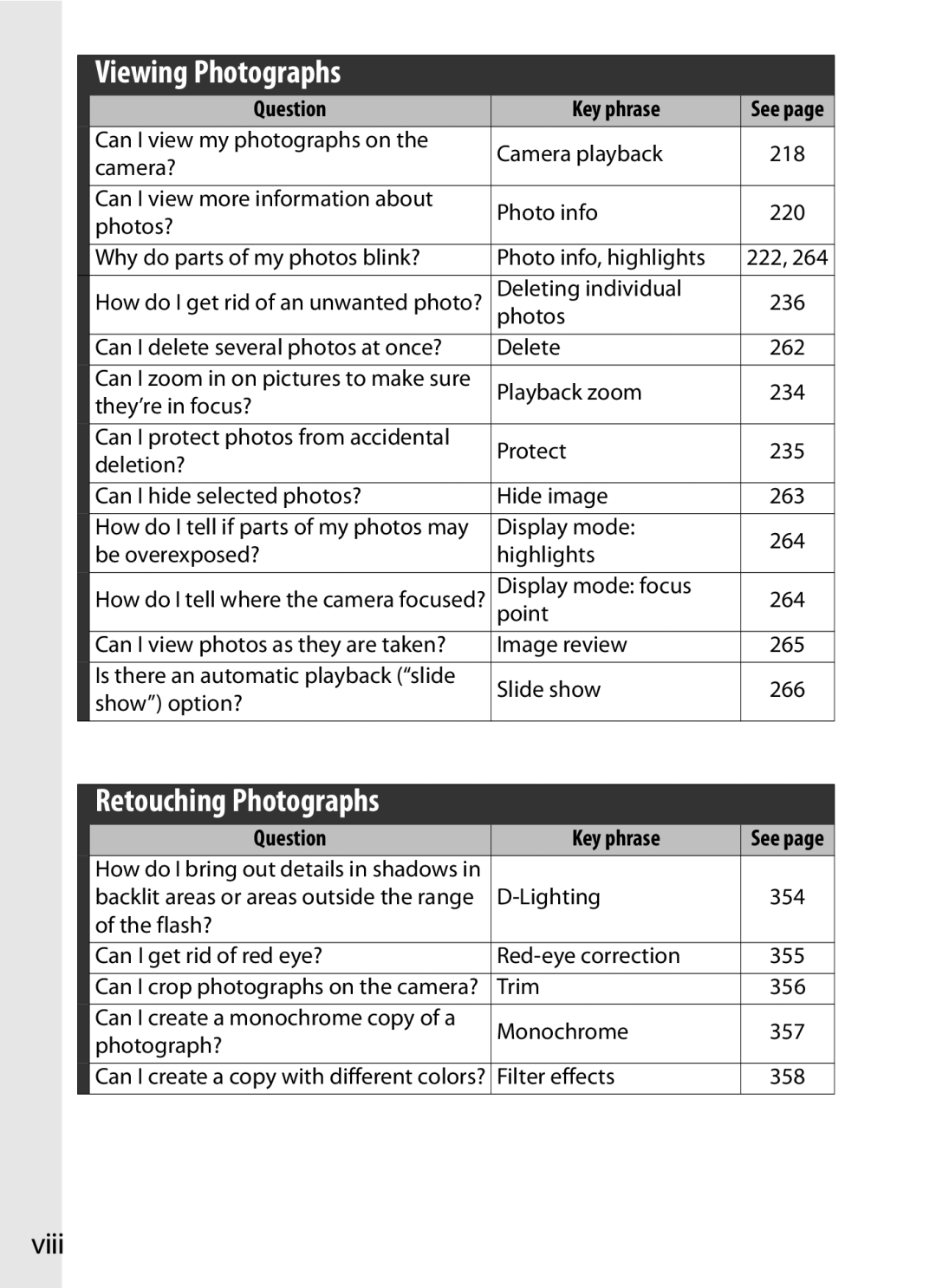 Nikon D700 manual Viewing Photographs, Viii 