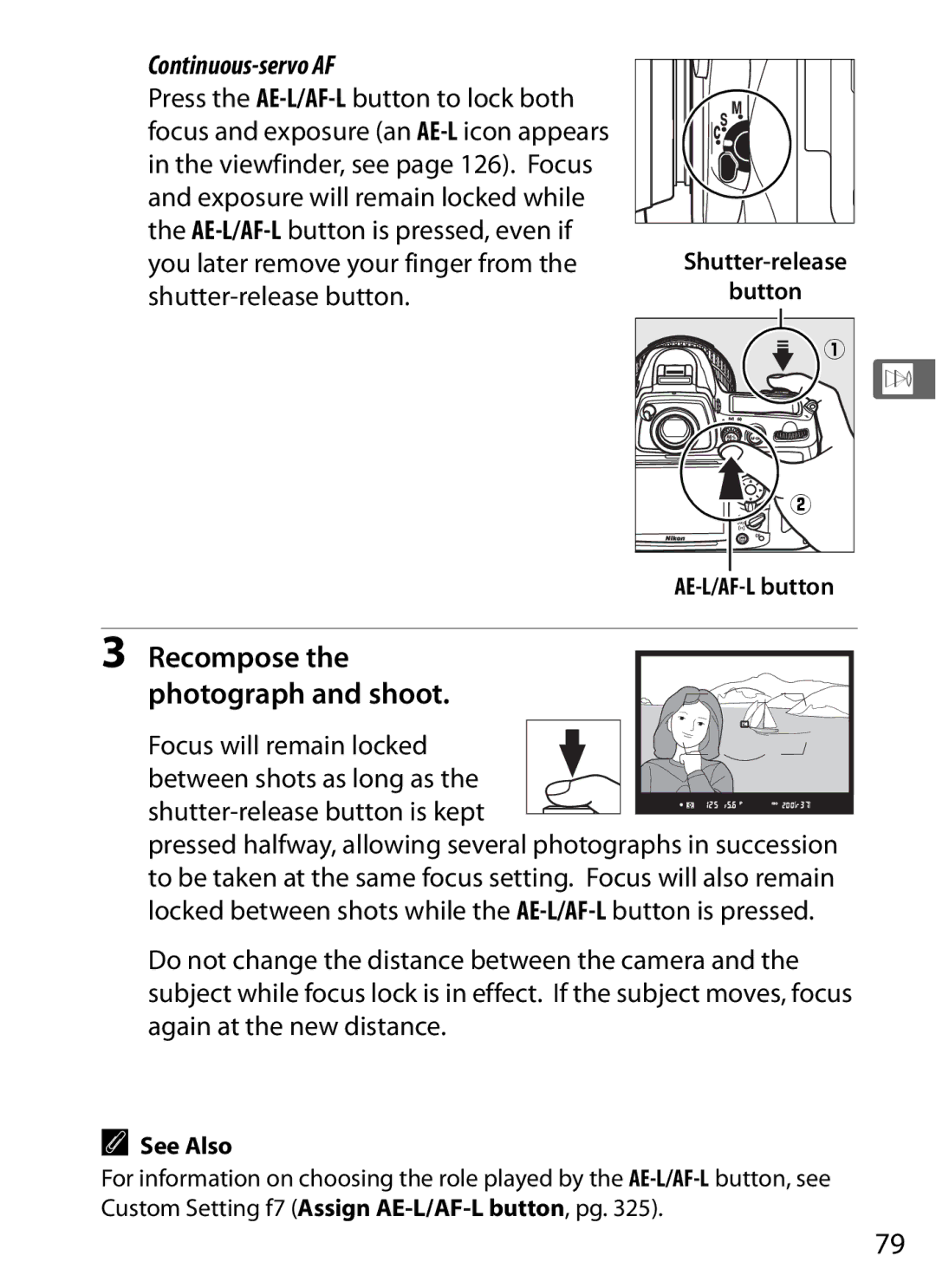 Nikon D700 manual Recompose Photograph and shoot, Shutter-release Button AE-L/AF-L button 