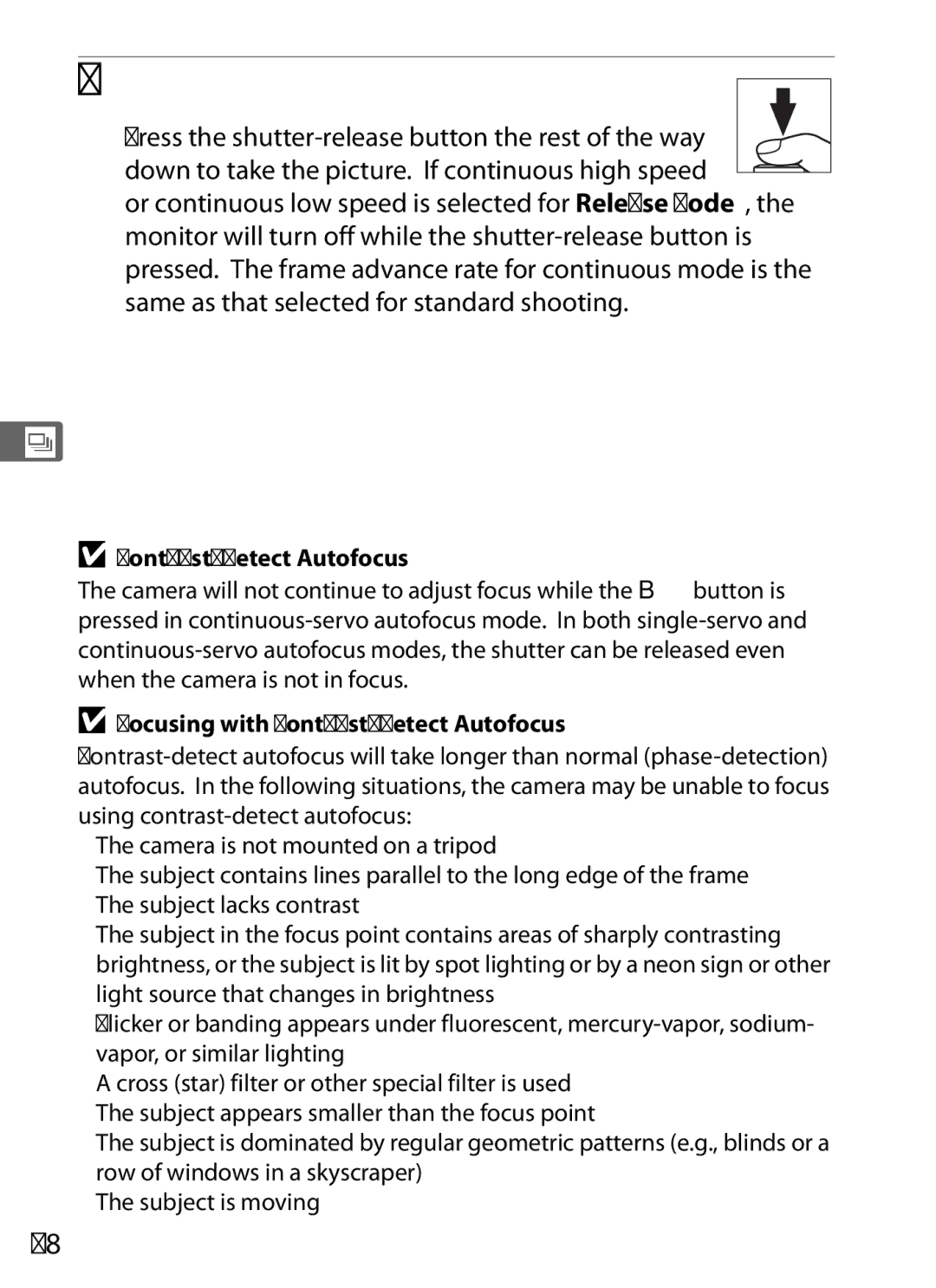 Nikon D700 manual Focusing with Contrast-Detect Autofocus 