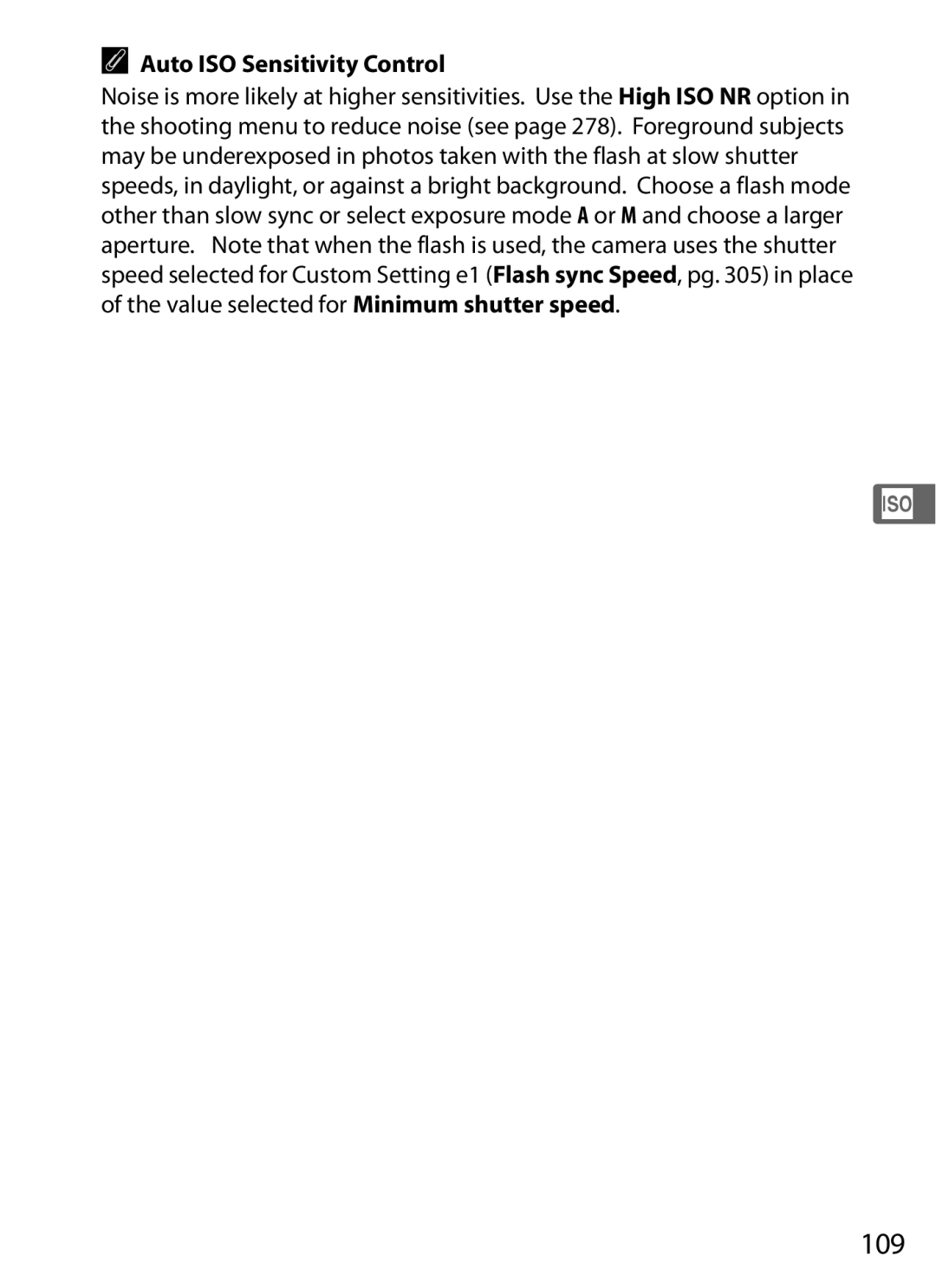 Nikon D700 manual 109, Auto ISO Sensitivity Control 
