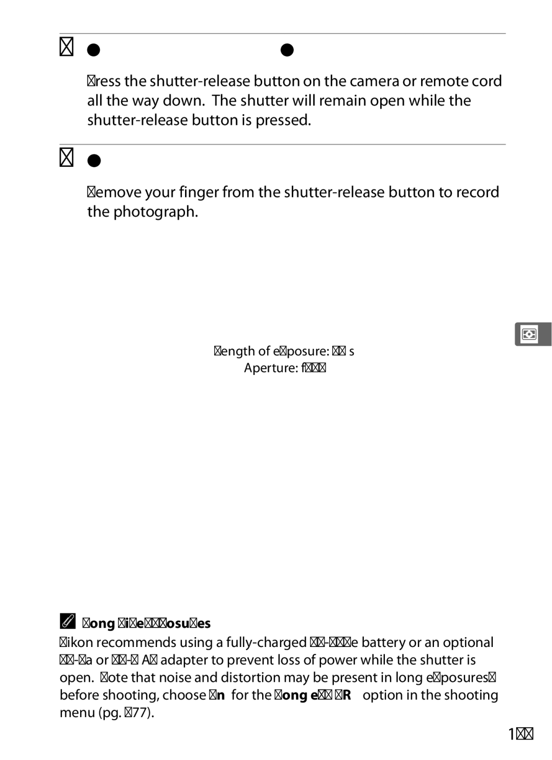 Nikon D700 manual Release the shutter-release button, 125, Long Time-Exposures, Menu pg 