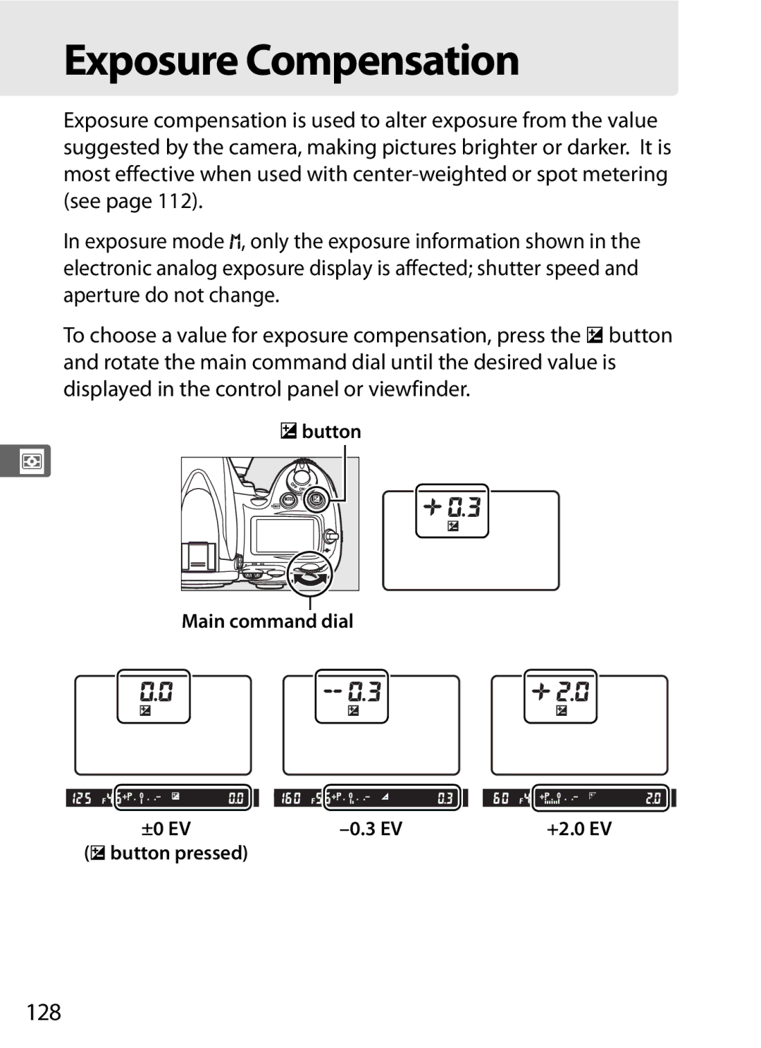 Nikon D700 manual Exposure Compensation, 128 