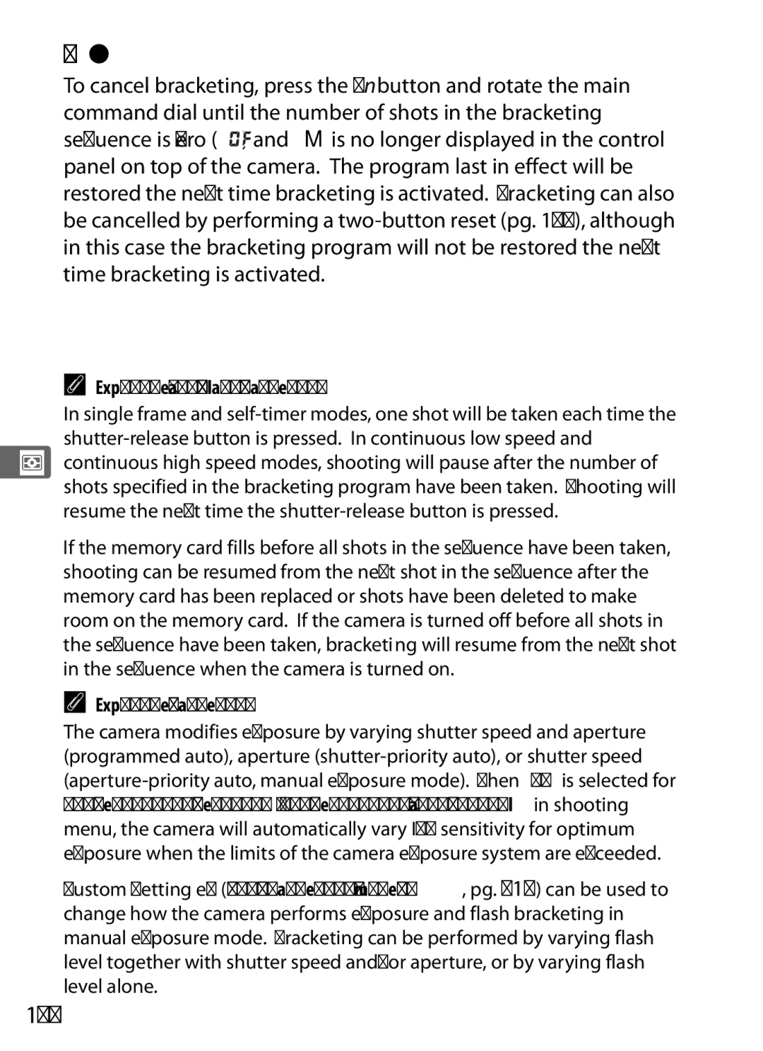 Nikon D700 manual Canceling Bracketing, 134, Exposure and Flash Bracketing, Exposure Bracketing 