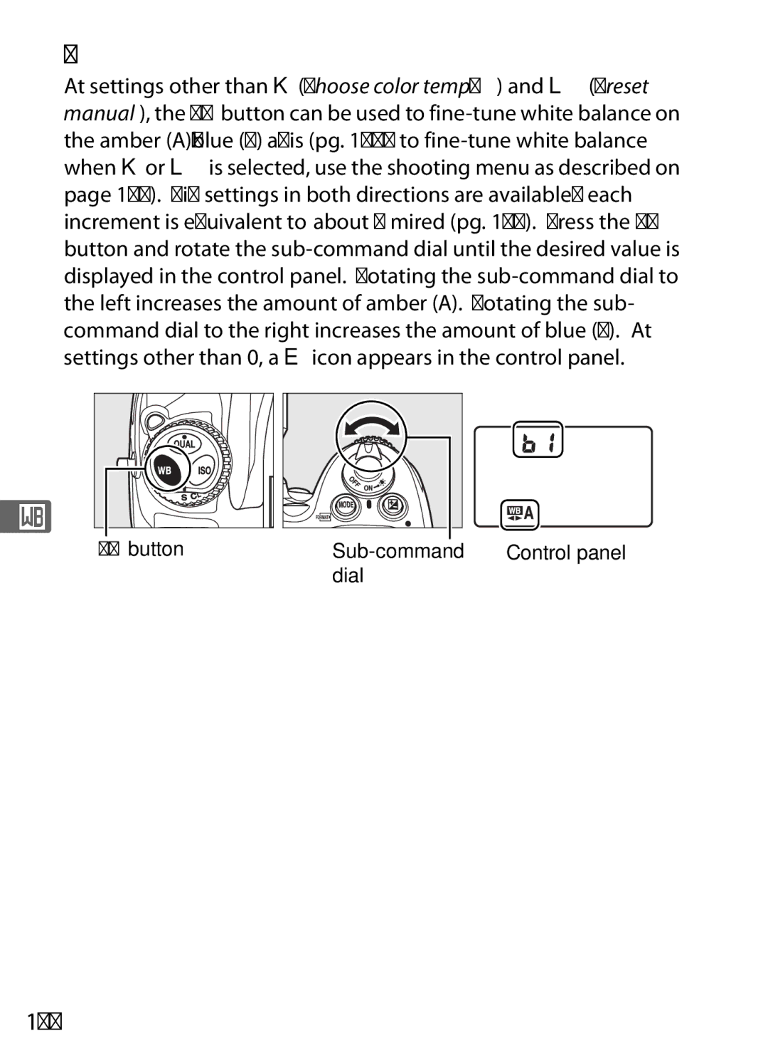 Nikon D700 manual WB Button, 146, WB button Sub-command 