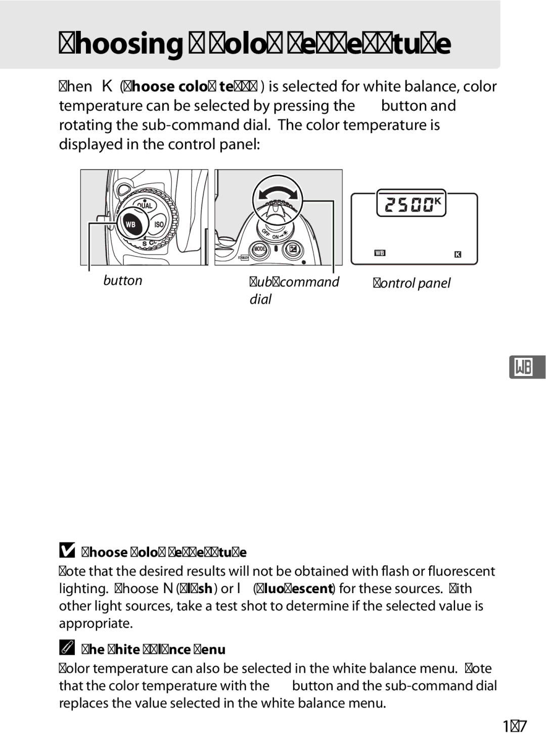 Nikon D700 manual 147, Dial Choose Color Temperature 