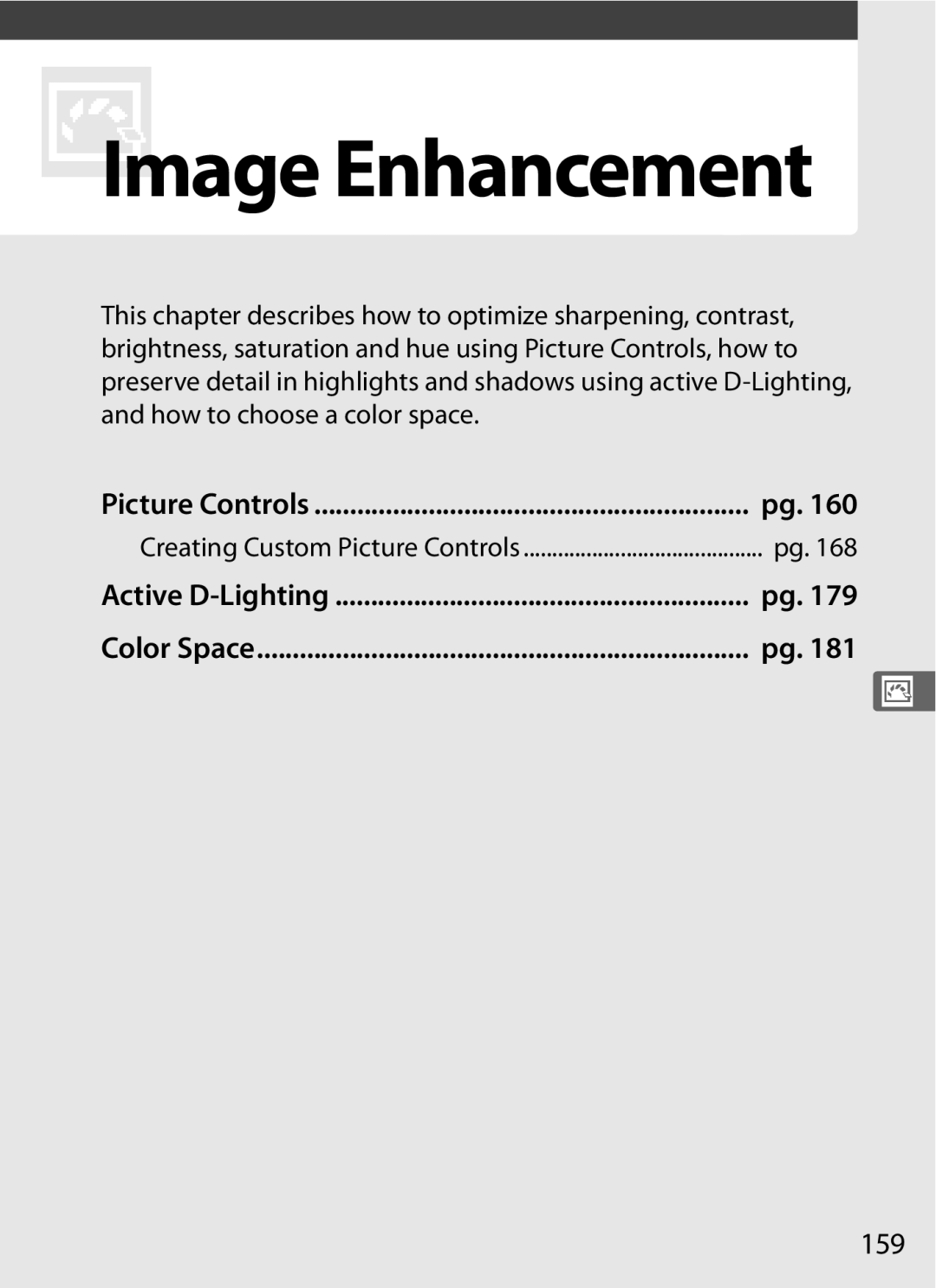 Nikon D700 manual 159, Active D-Lighting Color Space, Creating Custom Picture Controls 