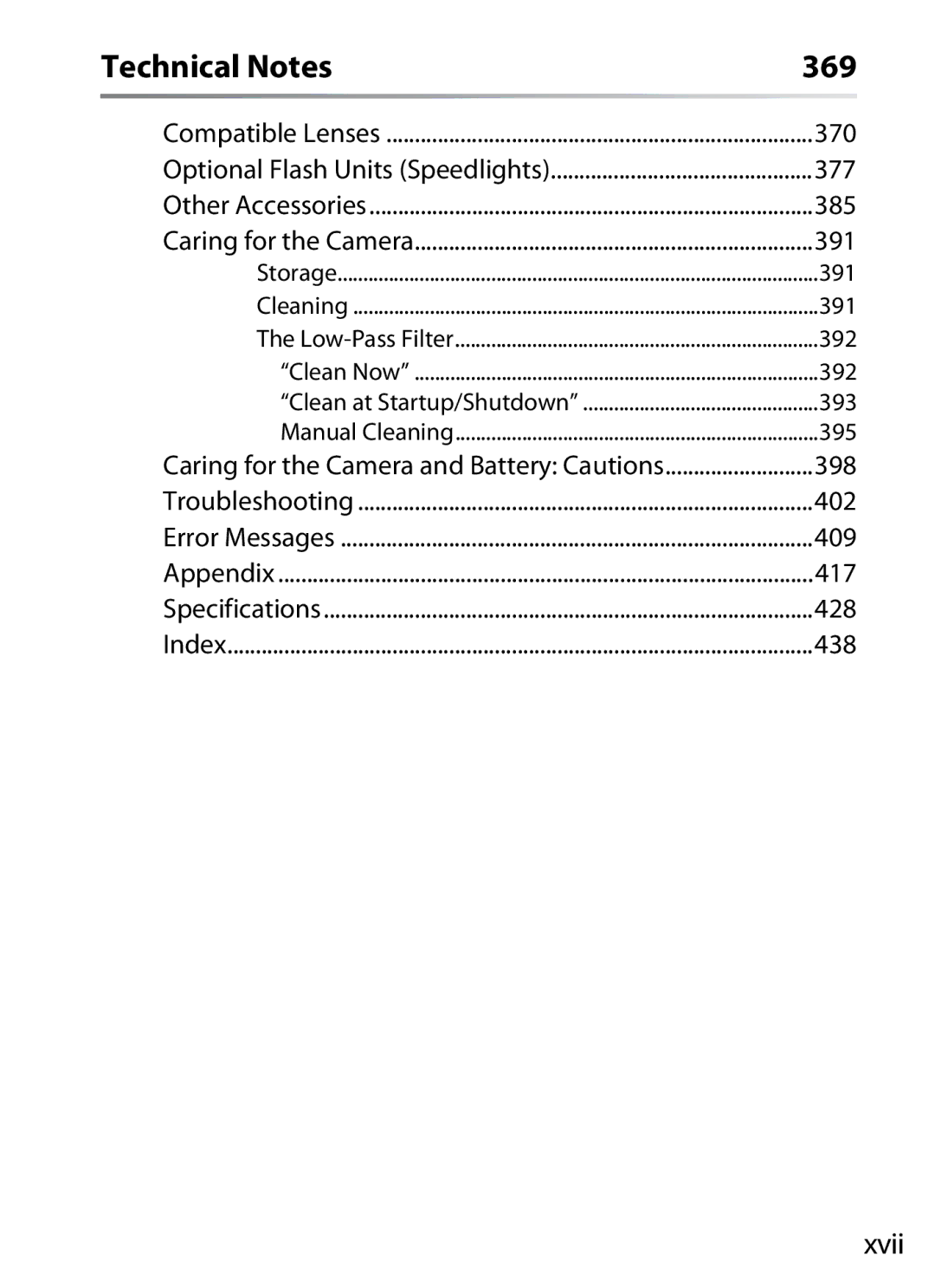 Nikon D700 manual Technical Notes 369, Xvii 