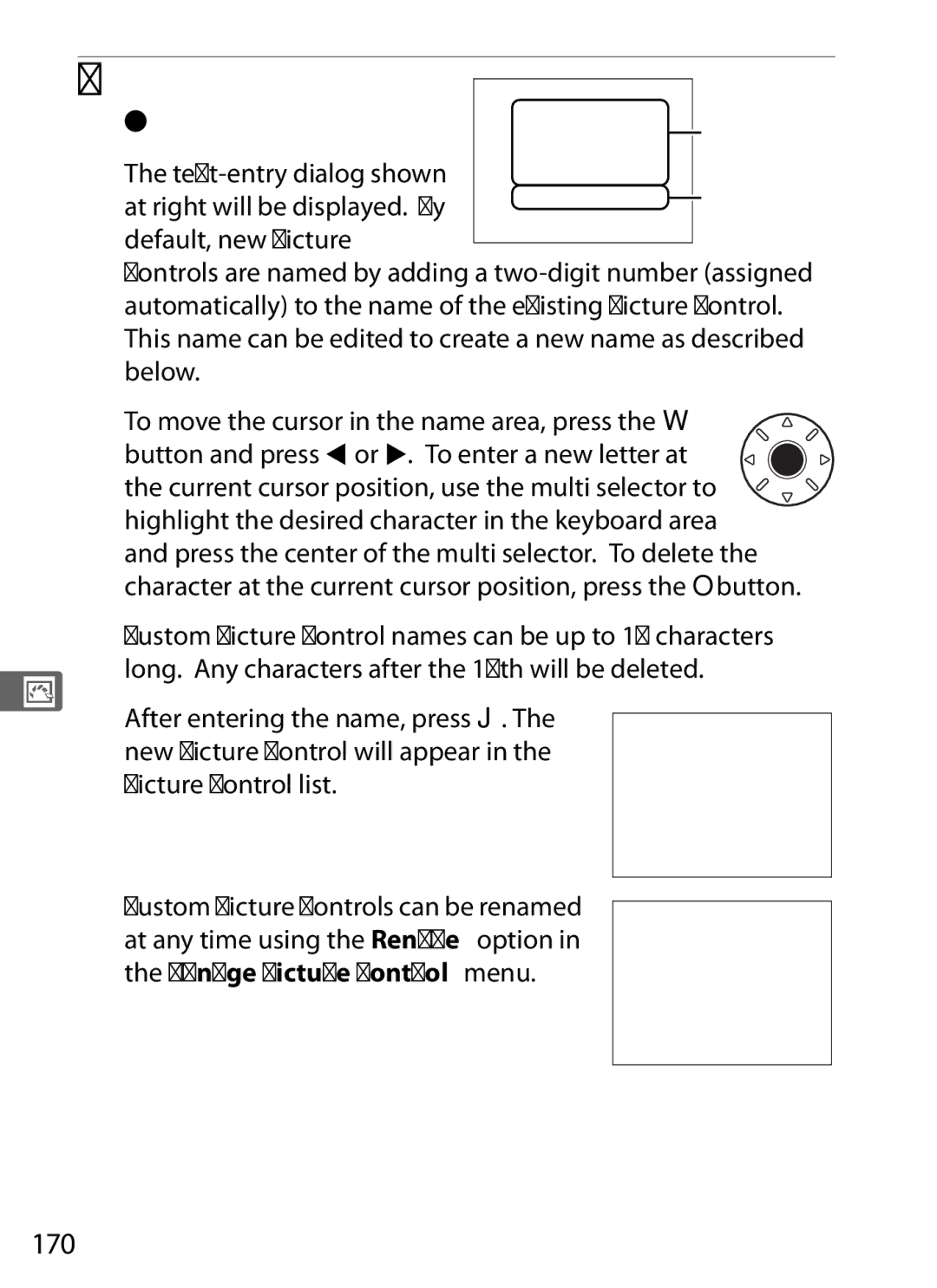 Nikon D700 manual Name the Picture Control, 170 