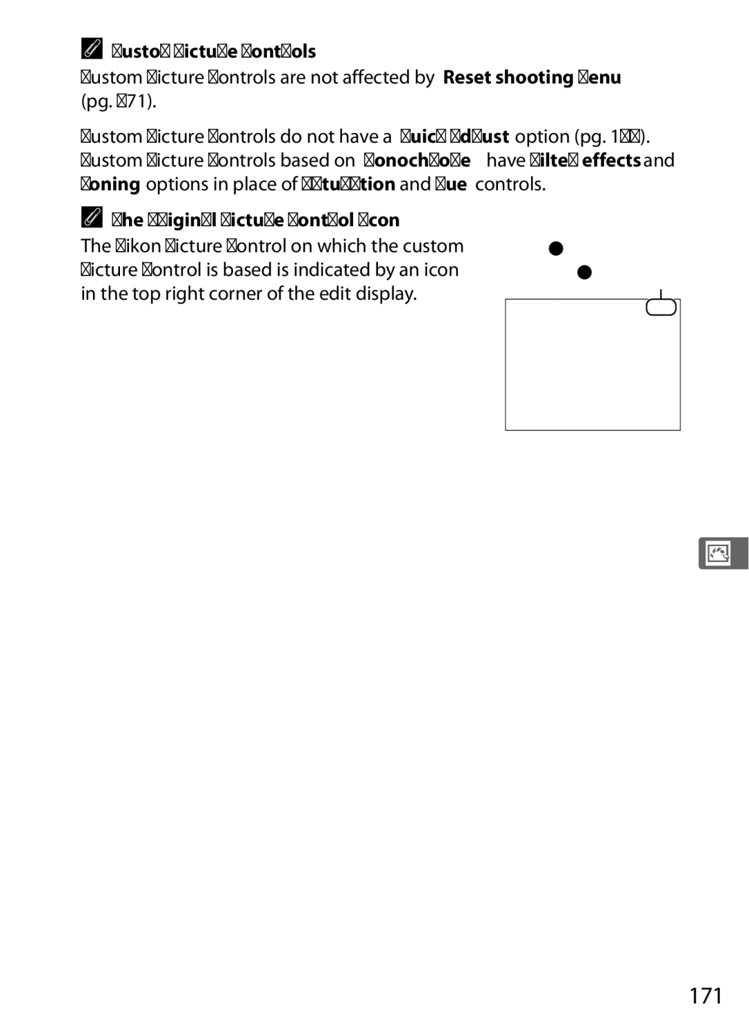 Nikon D700 manual 171, Original Picture Control Icon, Original Picture Control icon 