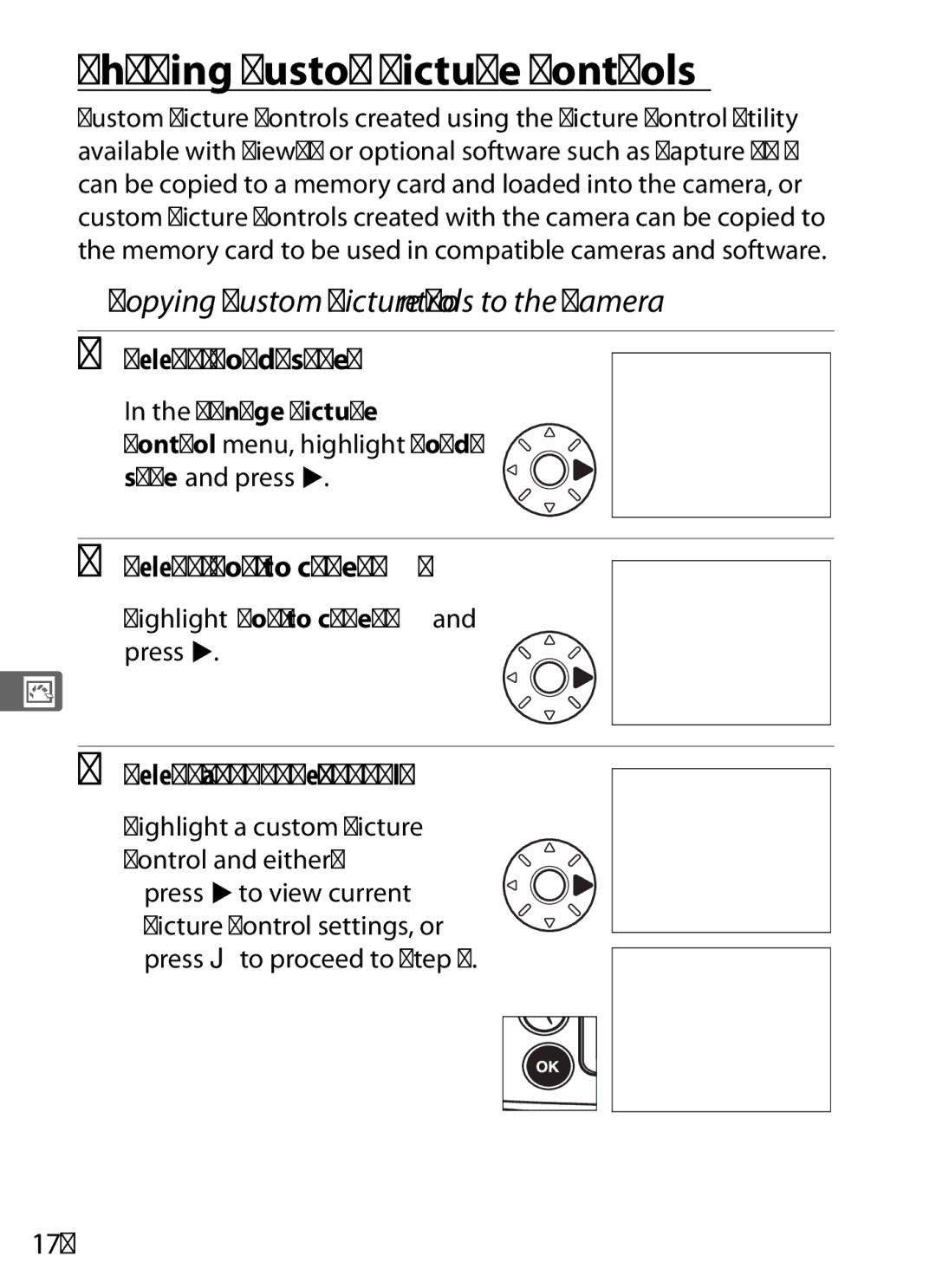 Nikon D700 manual Sharing Custom Picture Controls, Copying Custom Picture Controls to the Camera, Select Load/save, 172 