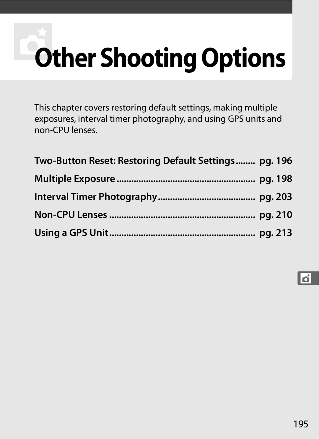 Nikon D700 manual TOther Shooting Options, 195 