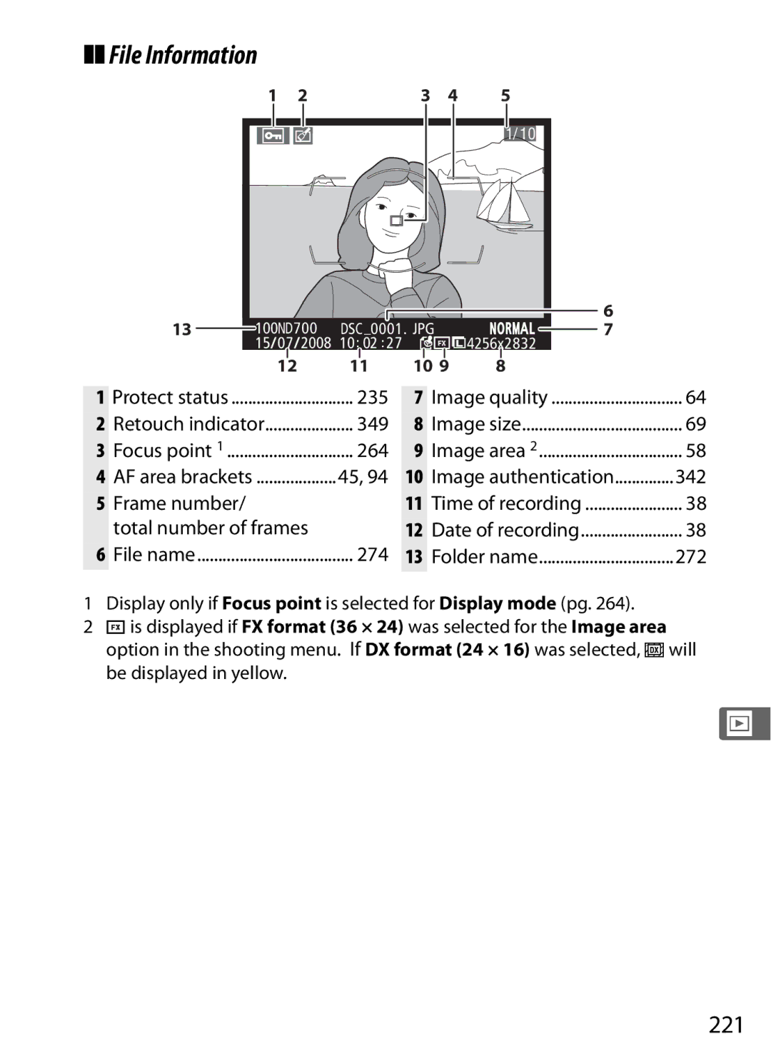 Nikon D700 manual File Information, 221 