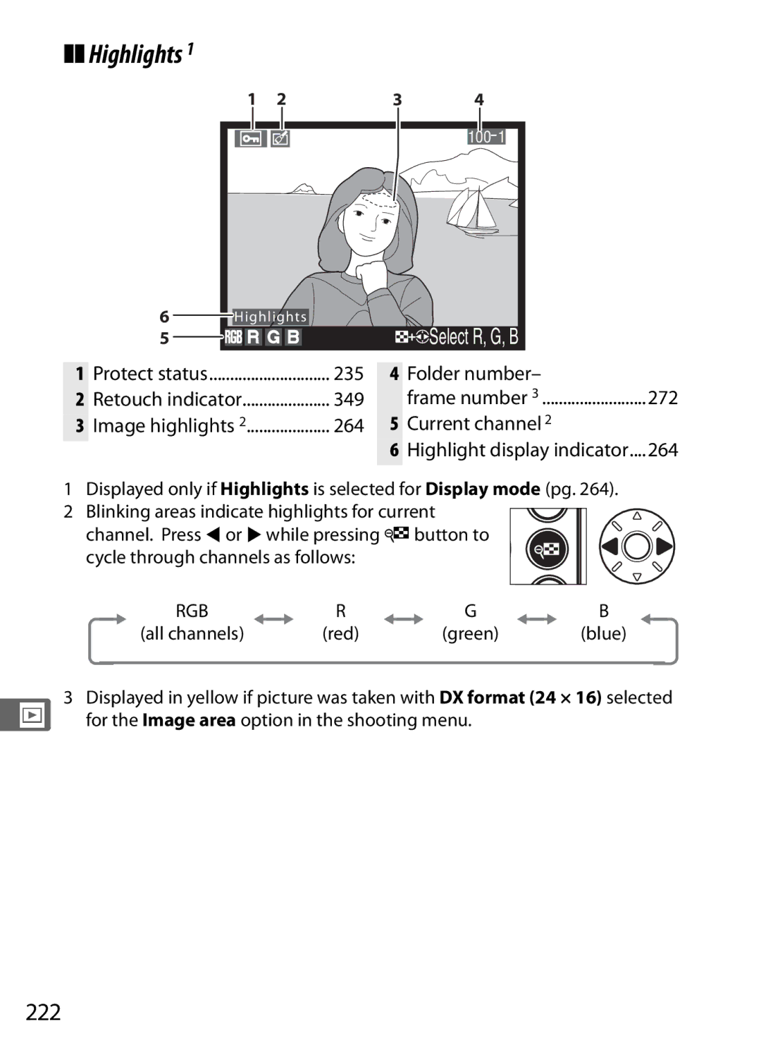 Nikon D700 manual Highlights, 222, Folder number, 272, Current channel 