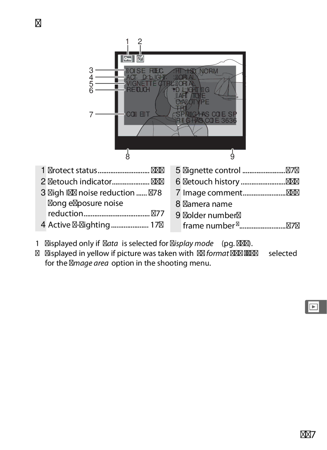 Nikon D700 manual Shooting Data Page 3, 227, Long exposure noise, Camera name Folder number 