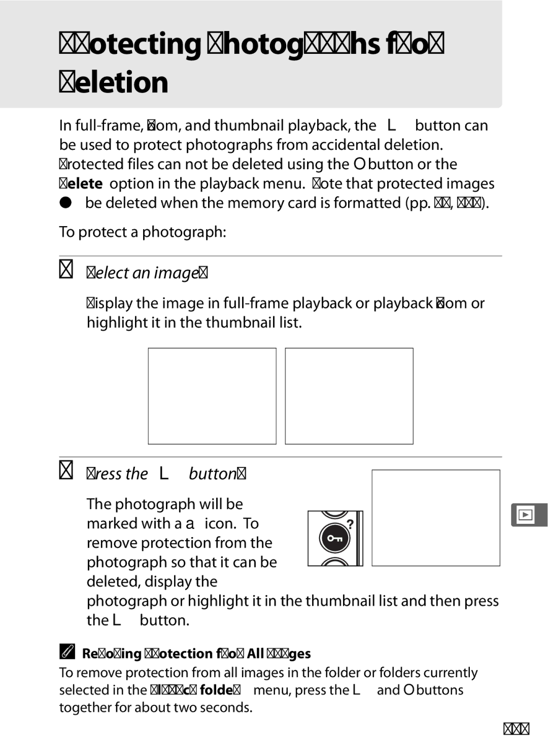 Nikon D700 manual Protecting Photographs from Deletion, Select an image, Press the Lbutton, 235 