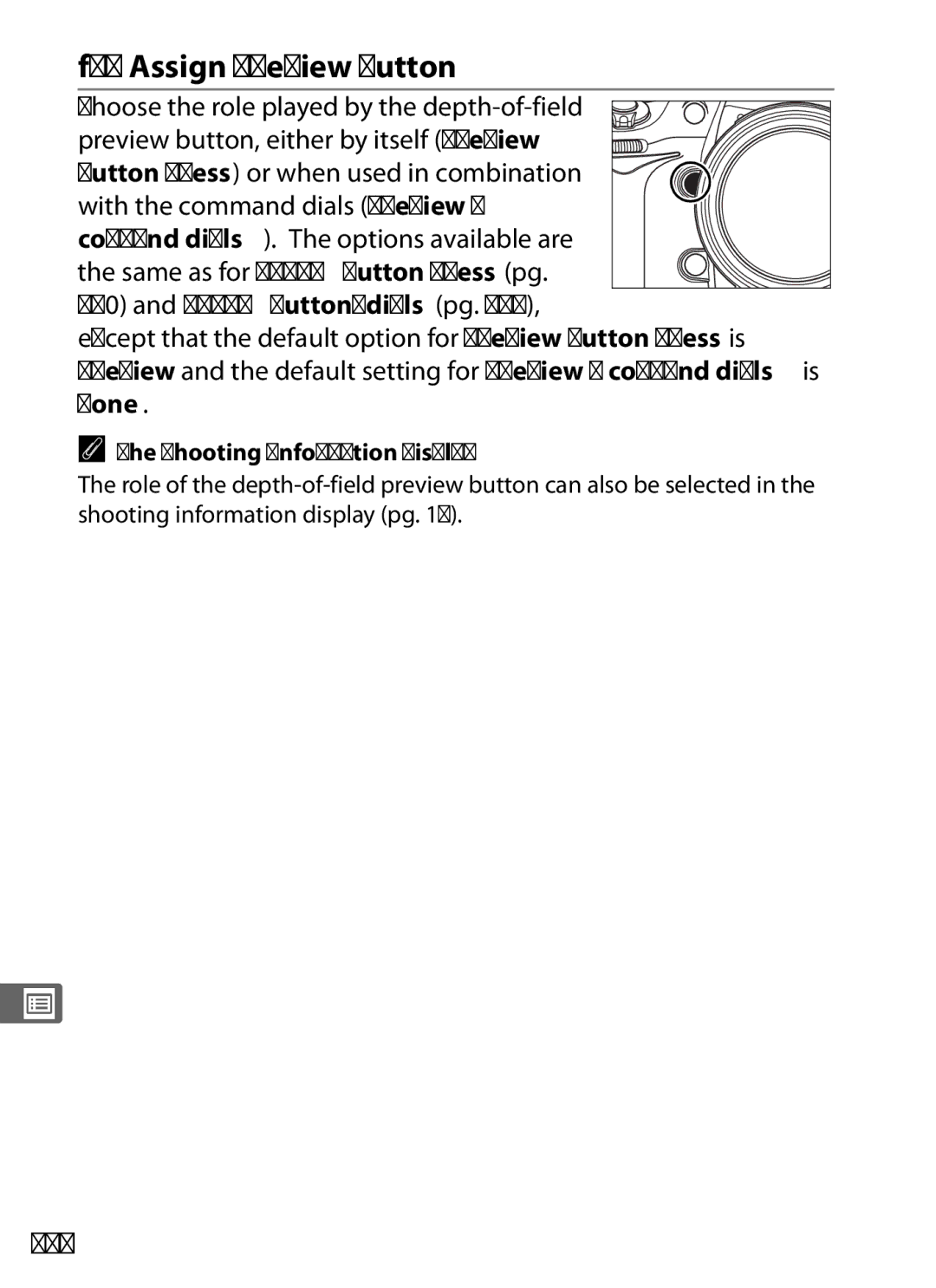 Nikon D700 manual F6 Assign Preview Button, 324 