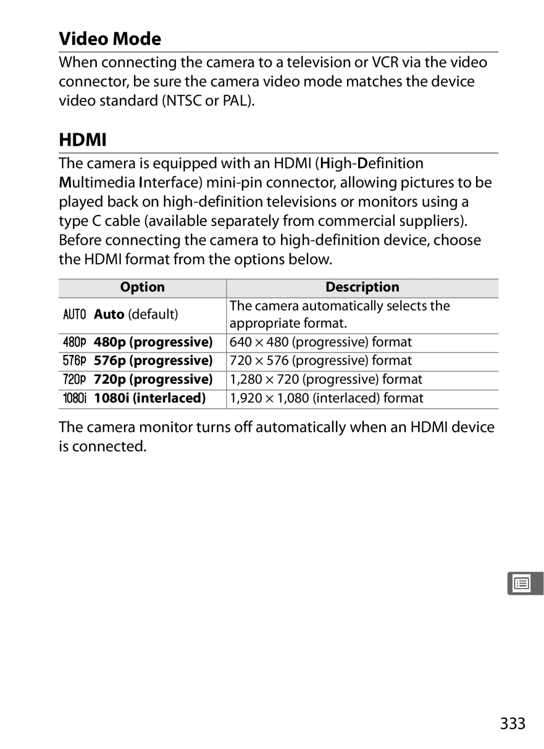 Nikon D700 manual Video Mode, 333 