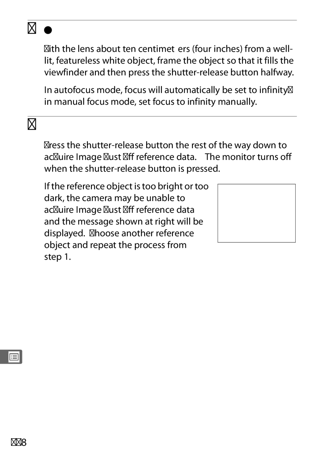 Nikon D700 manual Frame a featureless white object in the viewfinder, Acquire dust off reference data, 338 