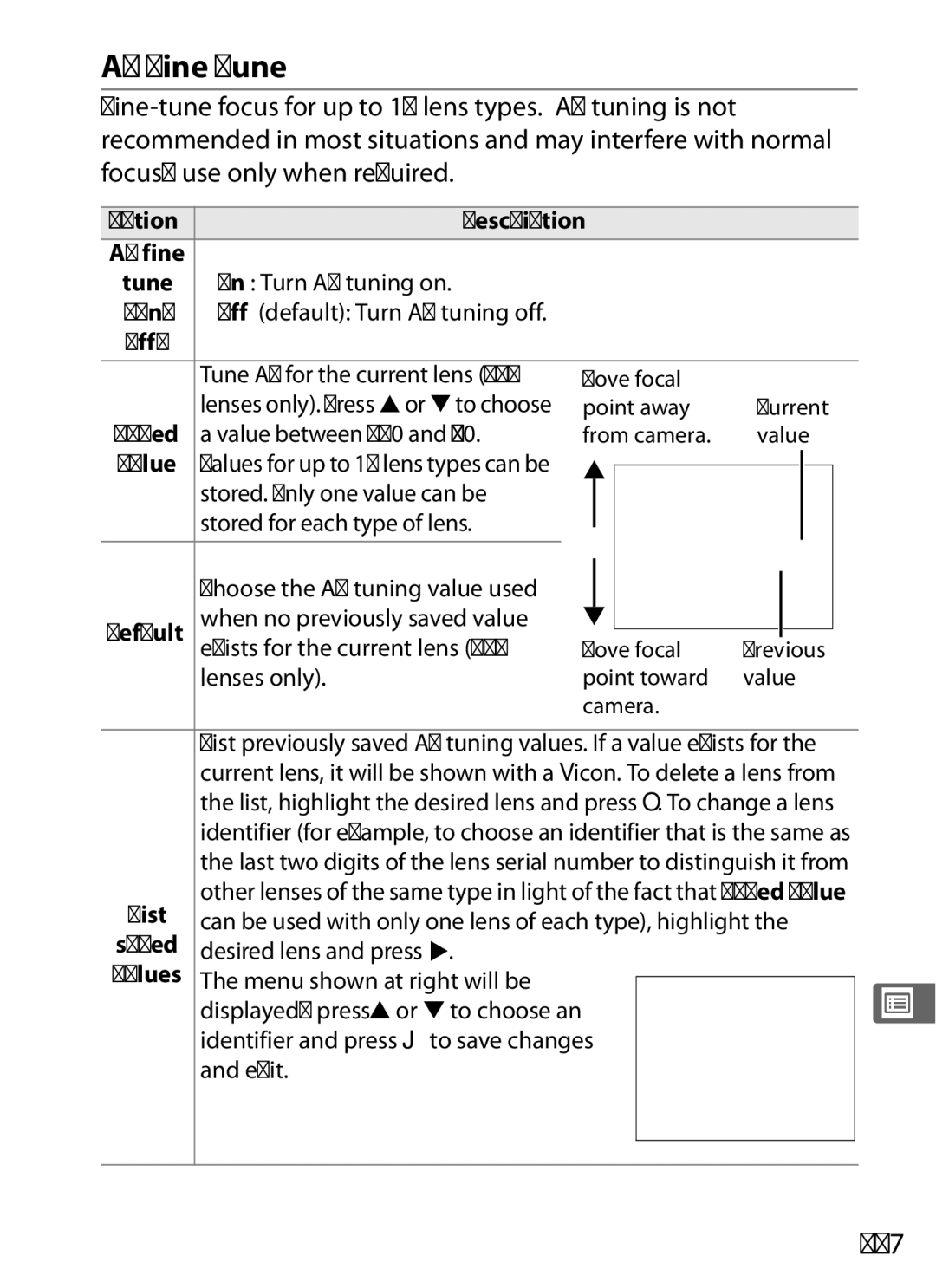 Nikon D700 manual AF Fine Tune, 347, Value 