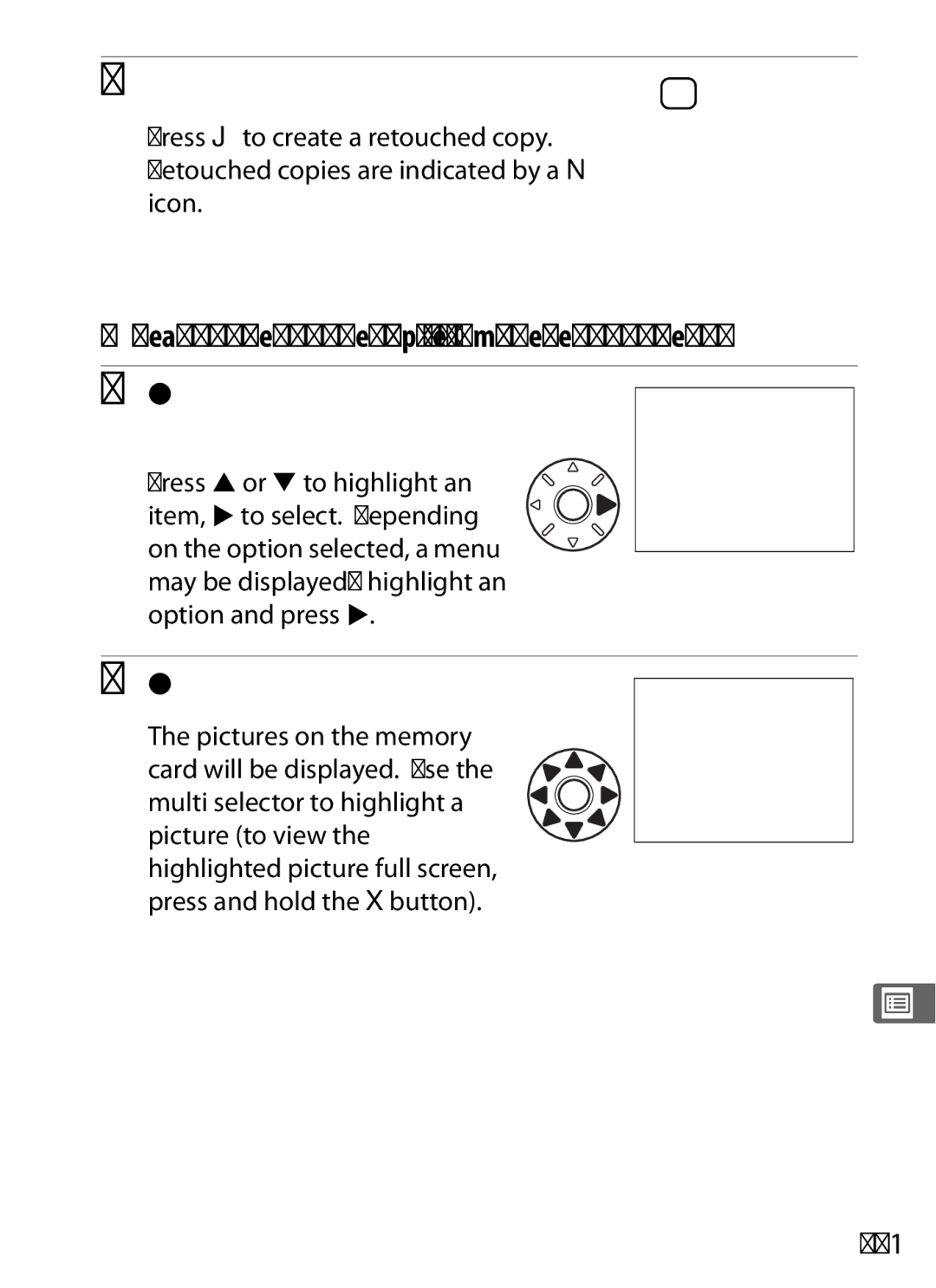 Nikon D700 Creating Retouched Copies from the Retouch Menu, Create a retouched copy, Select an item in the retouch menu 