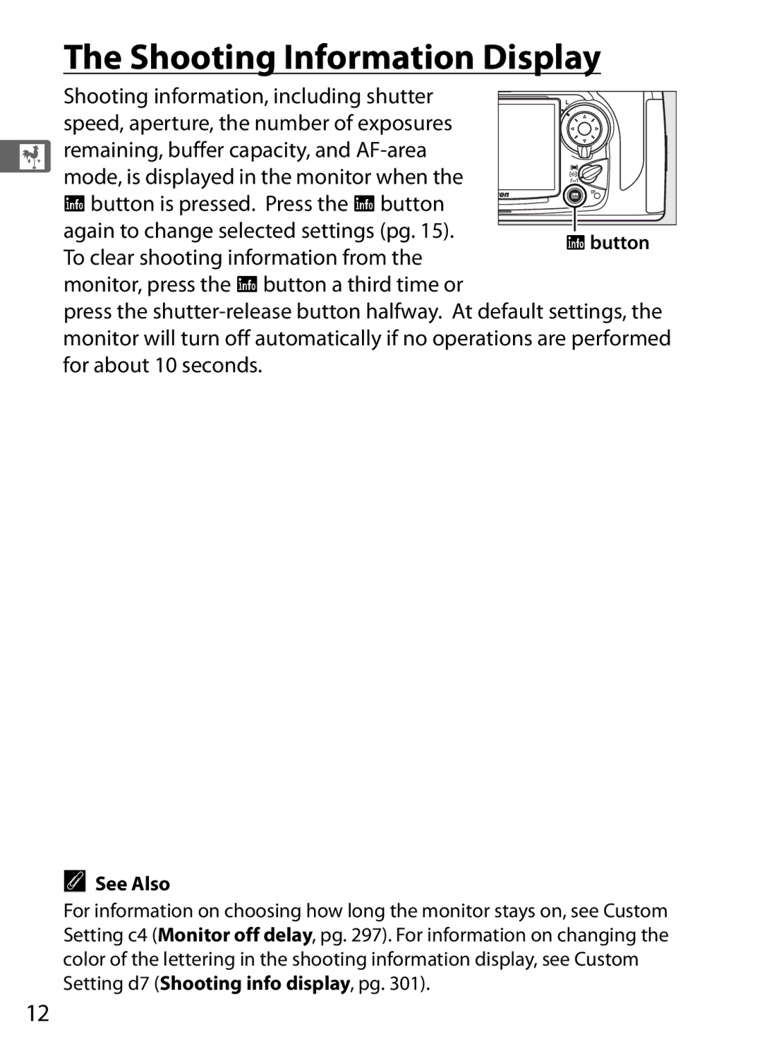 Nikon D700 manual Shooting Information Display, See Also 