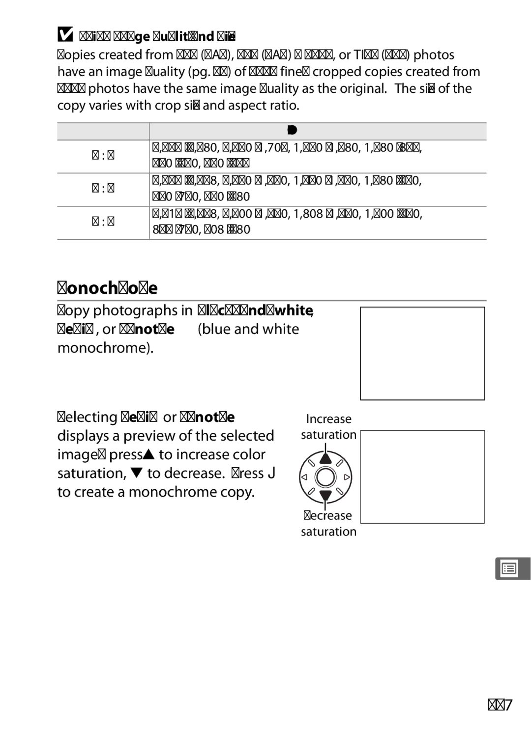 Nikon D700 manual Monochrome, 357, Trim Image Quality and Size, Possible sizes 