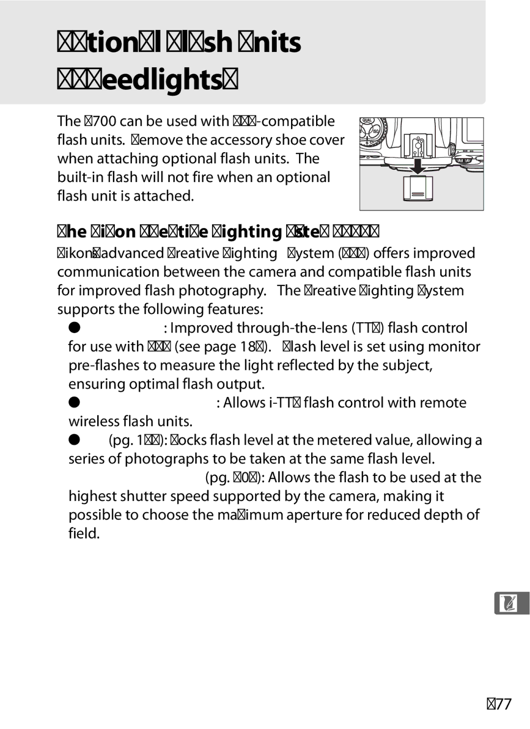 Nikon D700 manual Nikon Creative Lighting System CLS, 377 