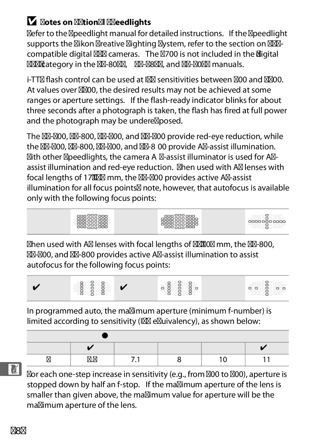 Nikon D700 manual 382, 17-19 mm 20-105 mm, 24-34 mm 35-49 mm 